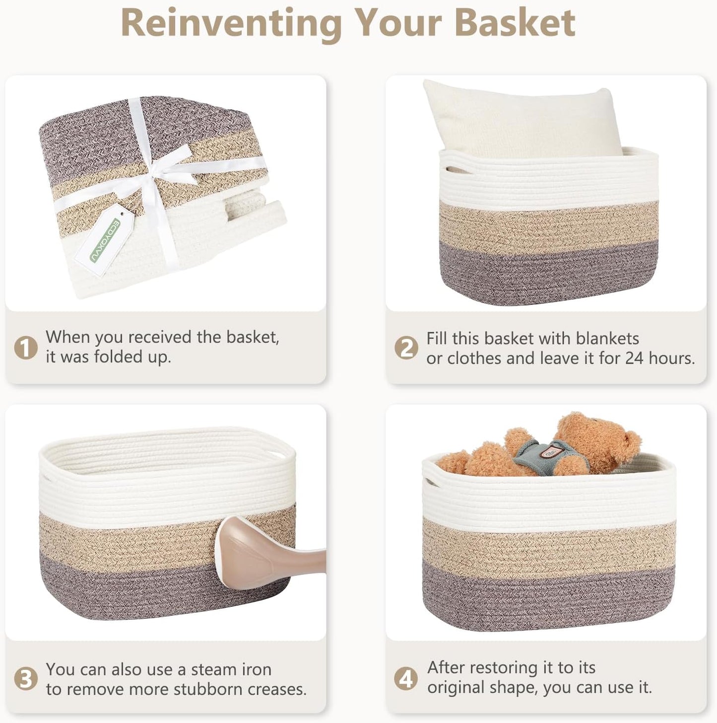 Woven Basket / Storage Baskets / Black/brown / 15 x 10 x 9 / Set of 2