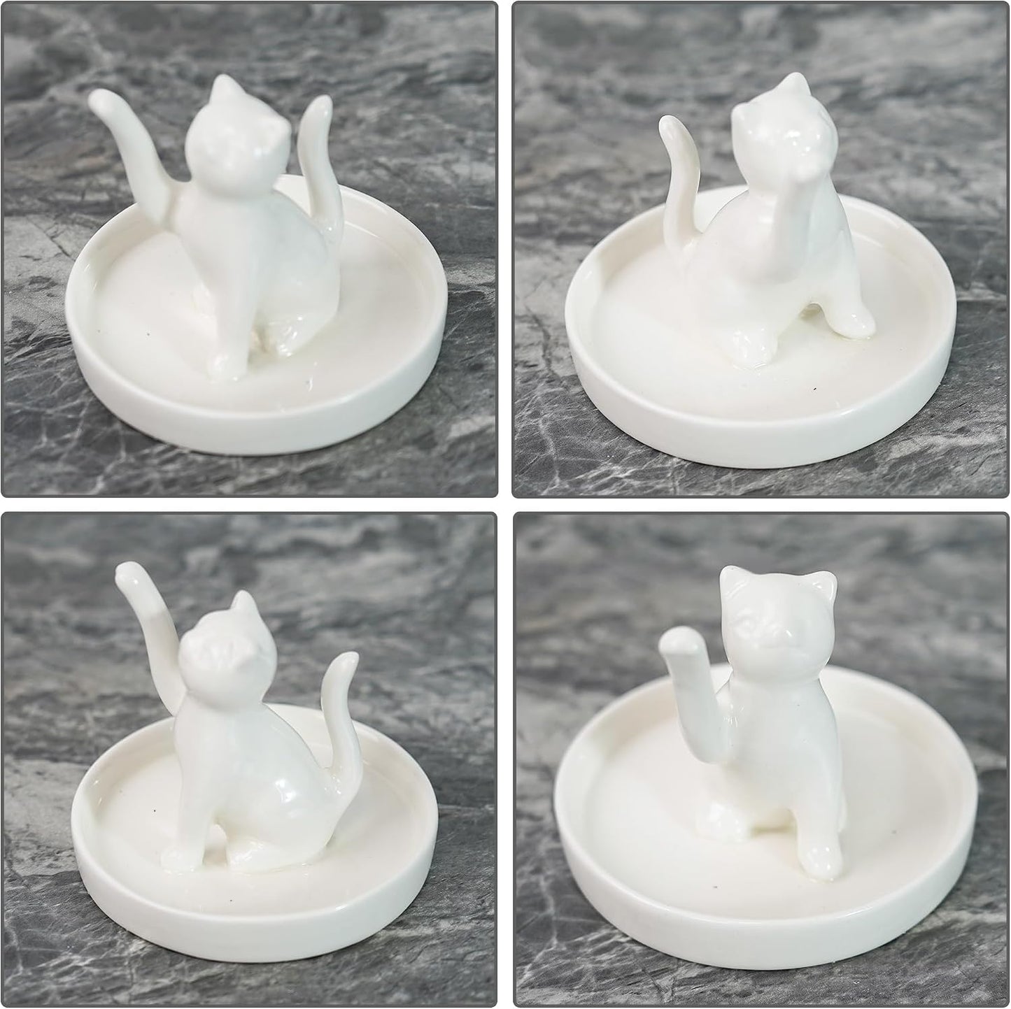 Ceramic Waving Lucky Cat Jewelry Tray / White