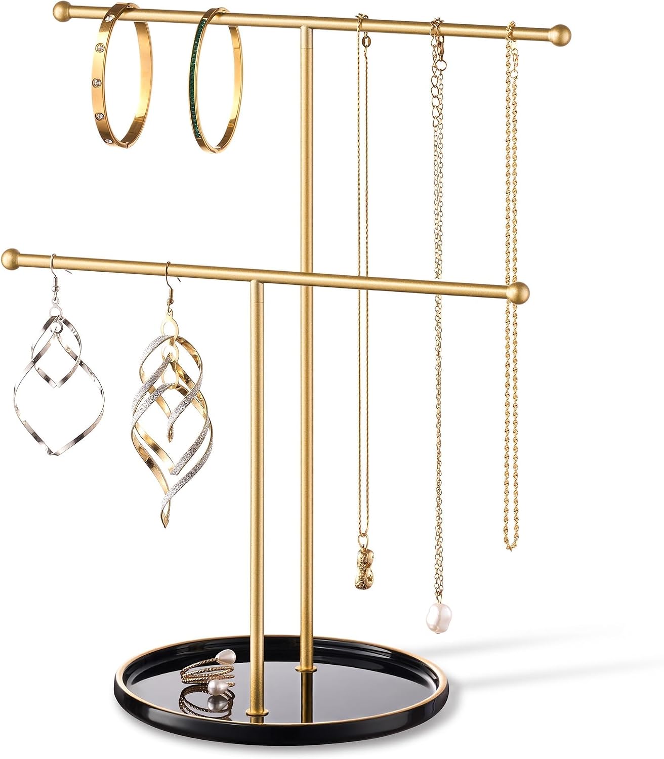Ceramic Tray / Gold Jewelry Holder Stand / Black Tray Gold Bar
