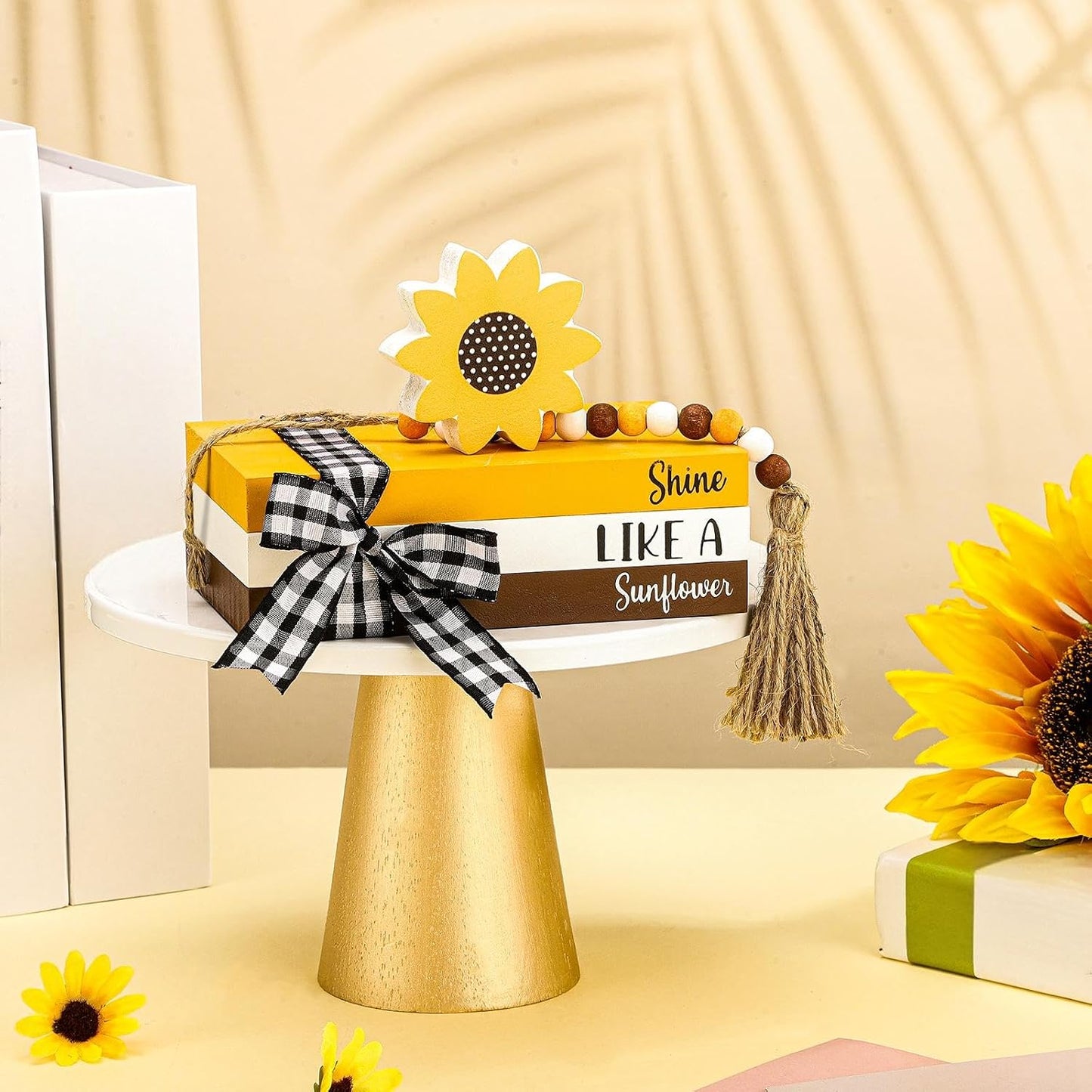 Ribbon Truck Wood Book Stack Table / Sunflower / Red