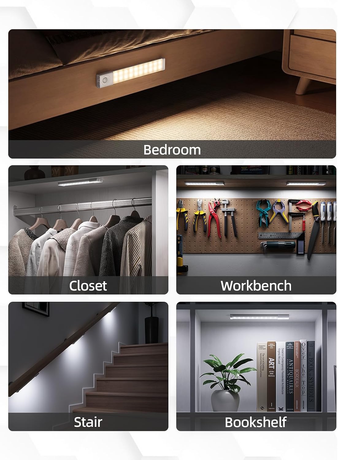 EZVALO 6 Pack 8 inch Under Cabinet Lighting with Charging Station, Rechargeable Motion Sensor Lights, Wireless Magnetic