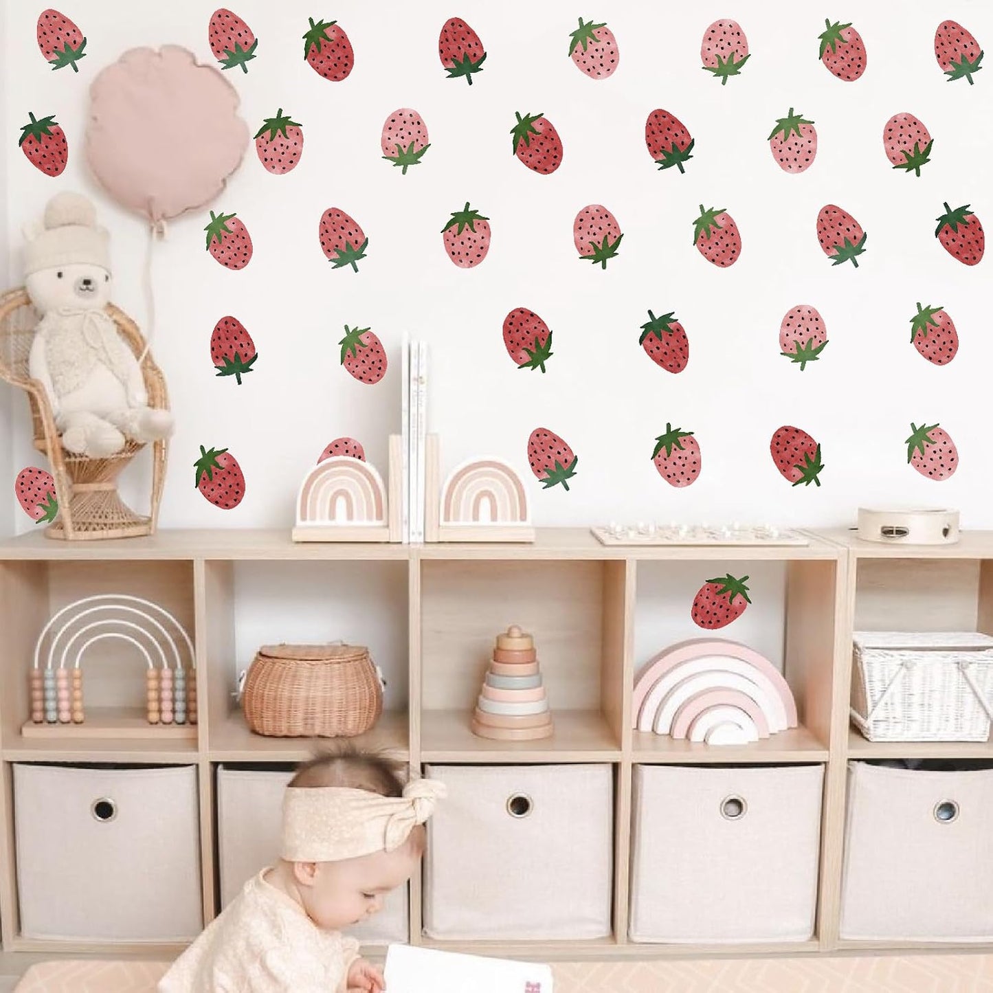 Wall Decal Vintage Retro Fruit Wall Stickers Boho Nursery Decals / Strawberry