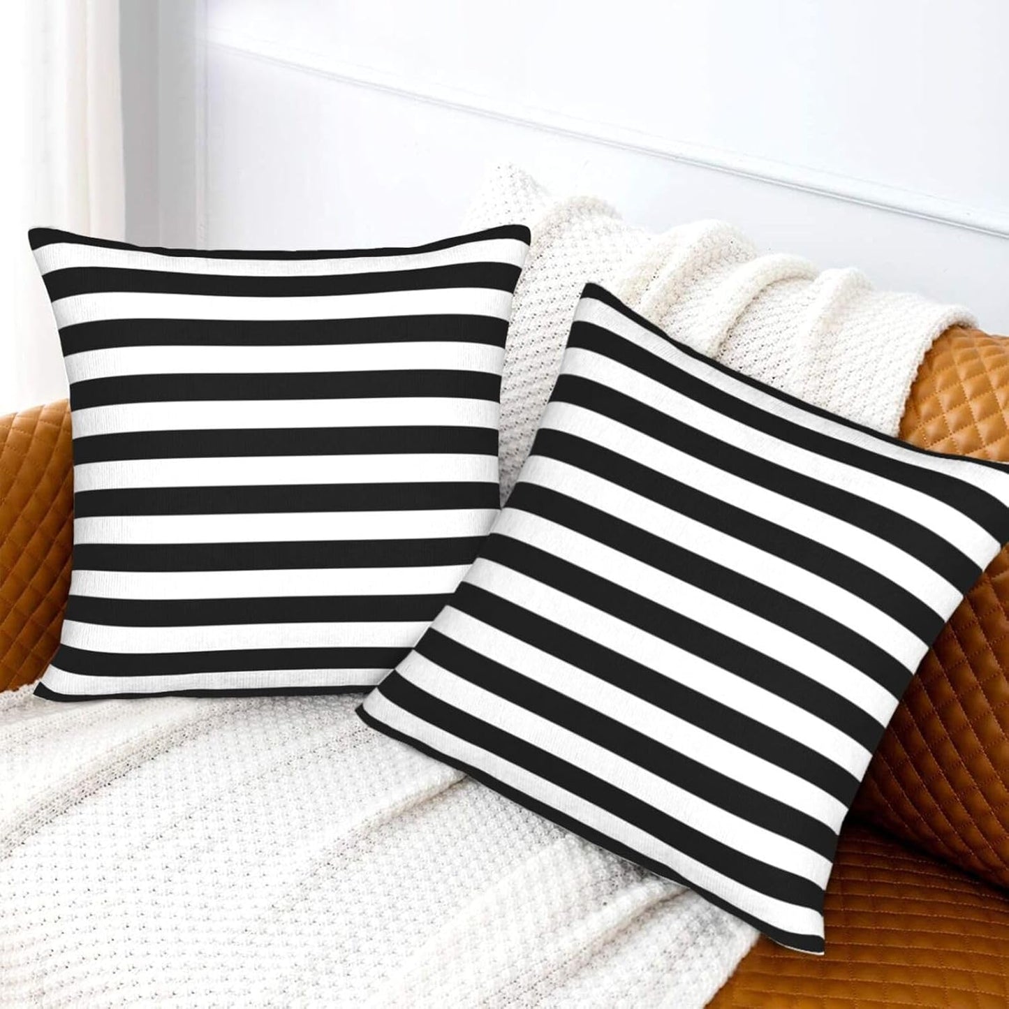 Throw Pillow Covers Pillow Cases Decoration Cushion Cover / Stripe Black White / 18 x 18 / Set of 2