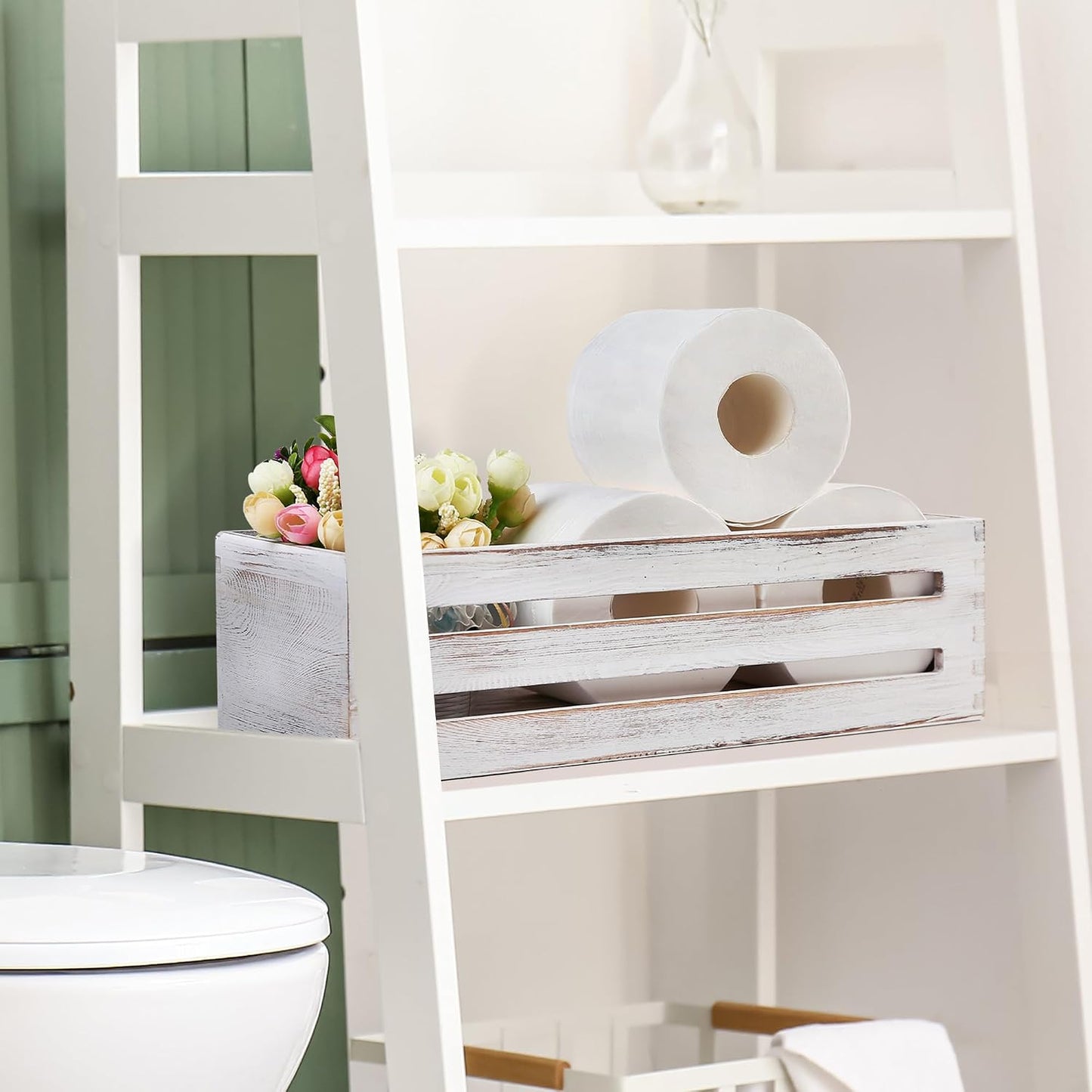 Wooden Toilet Paper Holder / White / Set of 2
