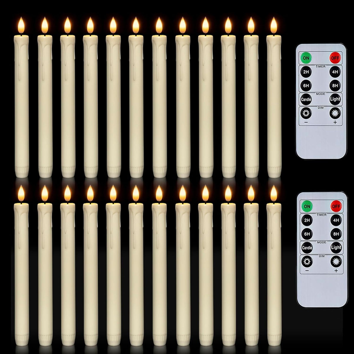 Homemory 24 Pcs Flameless Taper Candles with Remote, Timer, Plastic Battery Operated CandleSticks, Ivory Led Window Candles with Flickering Light, 9.6 Inches for Christmas Home Wedding Decor