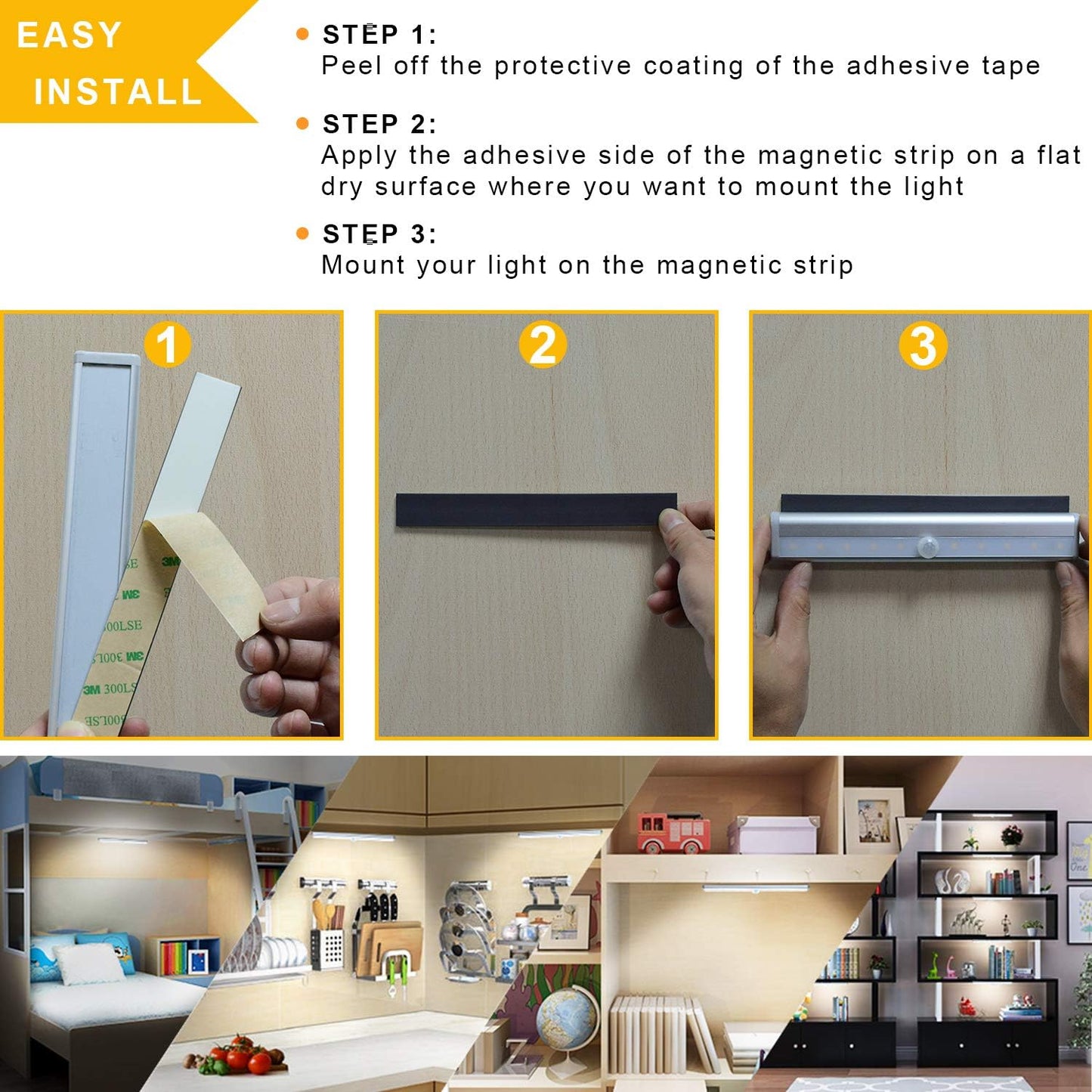 Under Cabinet Lighting with Remote, 3 Color Temps,4 Pcs | Wireless Rechargeable, 20-LED Dimmable, 10 Level Brightness