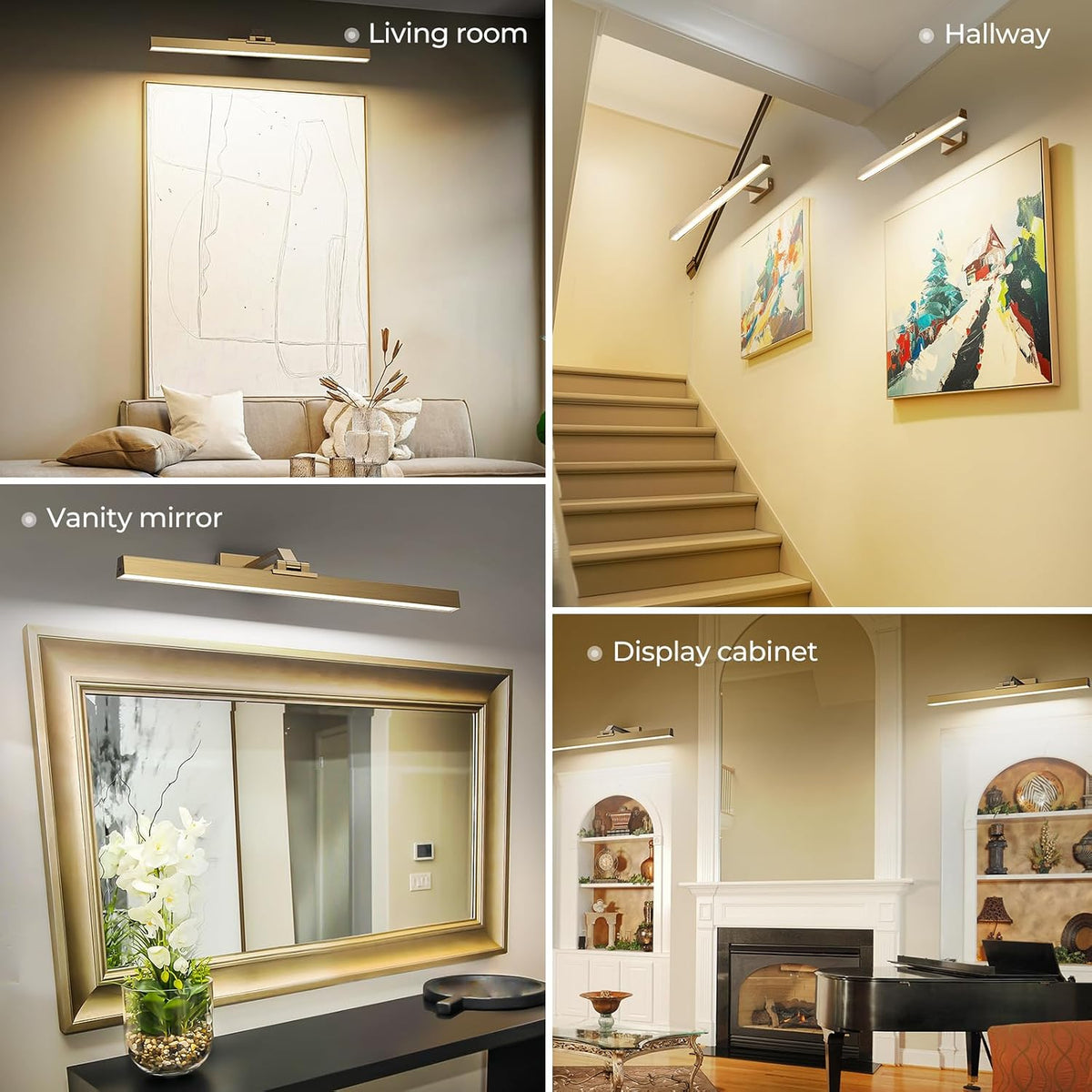 Picture Lights for Wall, Brass Battery Operated Picture Light 24in Art Light CCT Dimmable Recharging Battery Wall Light
