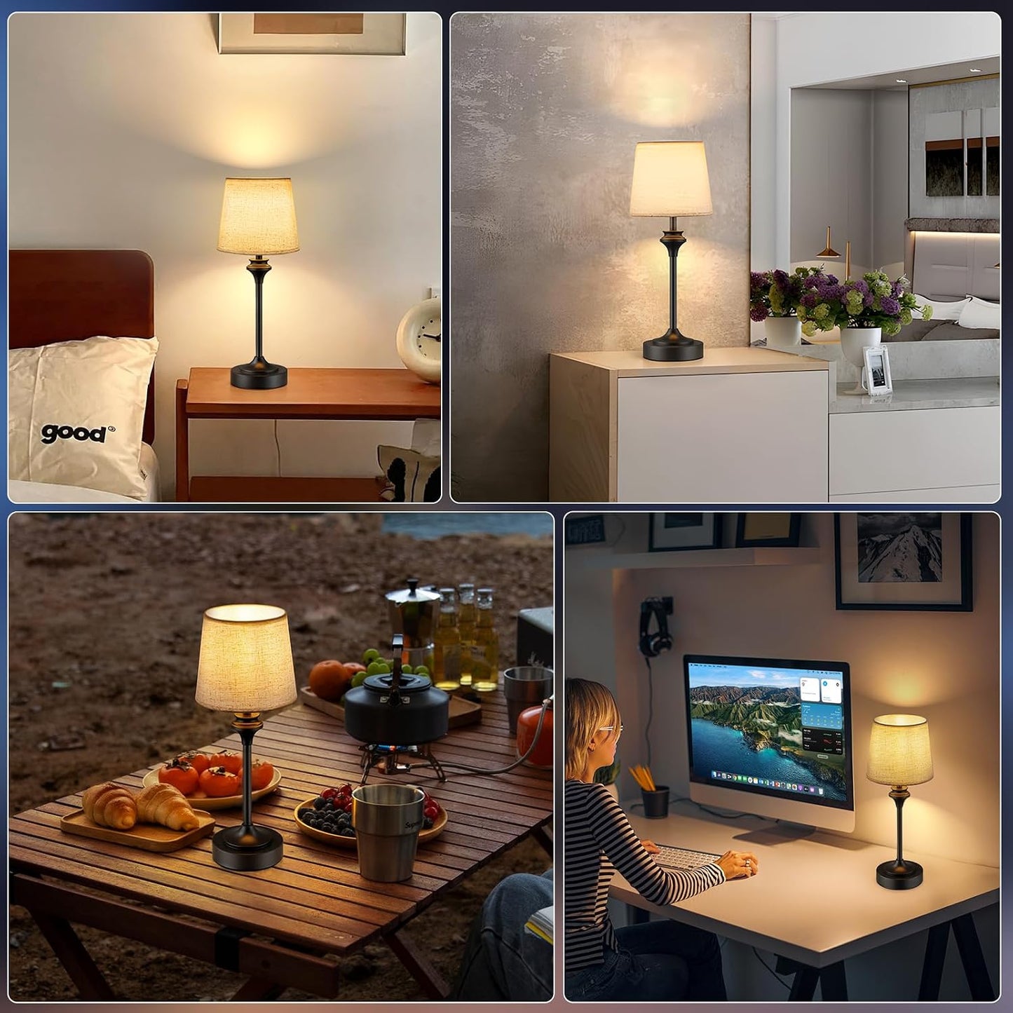 Portables Cordless Table Lamp Set of 2, Battery Operated Lamp, Bedside Table Lamp with Warm White,3 Way Dimmable Touch