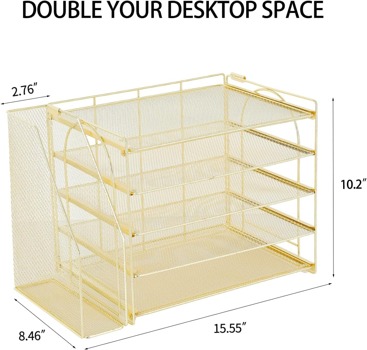 AUPSEN Gold Desk Organizers and Accessories, 5-Tier Desktop Paper File Organizer with Removable File Holder, Desk