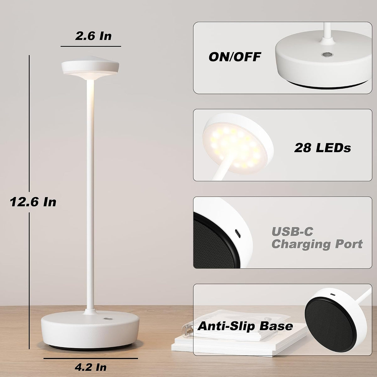 TBBGA Cordless Table Lamp Rechargeable 2 Pack, 5000mAh Battery Table Light | LED, 3 Color Temperatures, Stepless