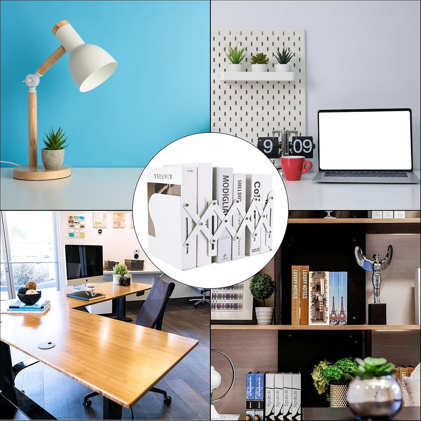 Expandable Metal Book Holder / White / Set of 2