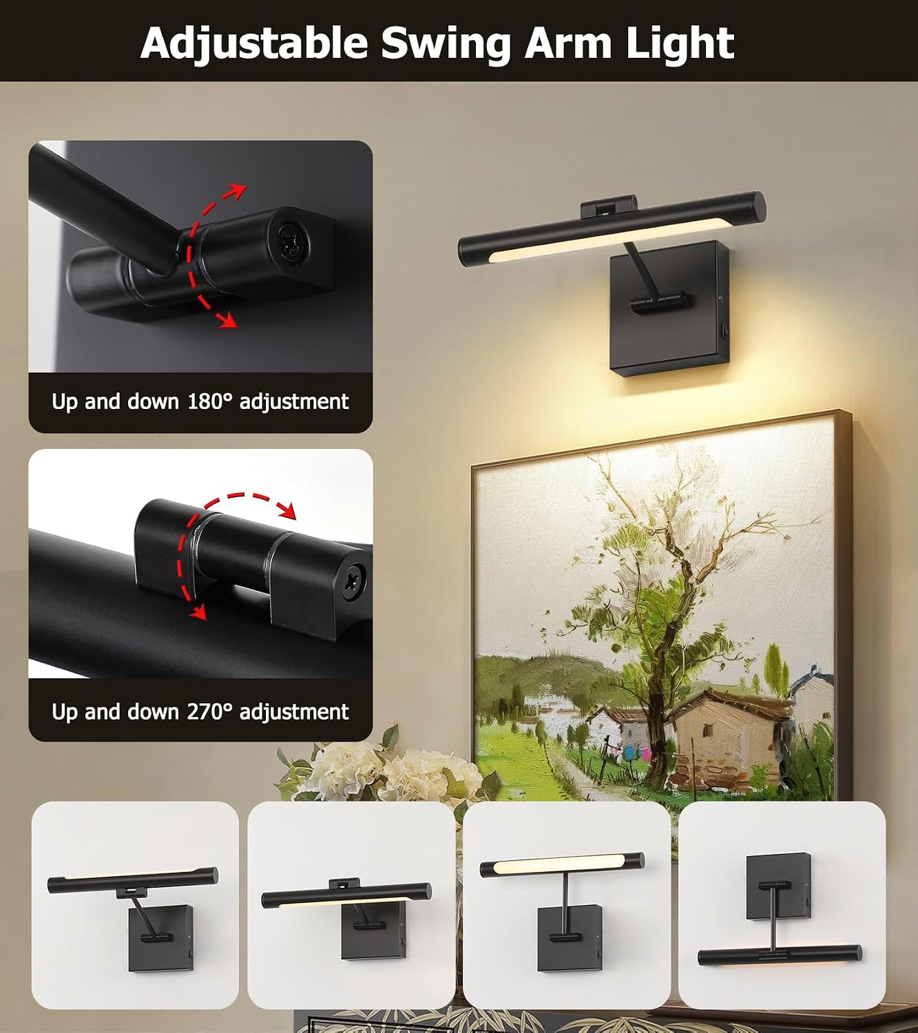 Joosenhouse Battery Operated Picture Light (2-Pack), 5000mAh Rechargeable Wall Light, Wireless Art Display Light with