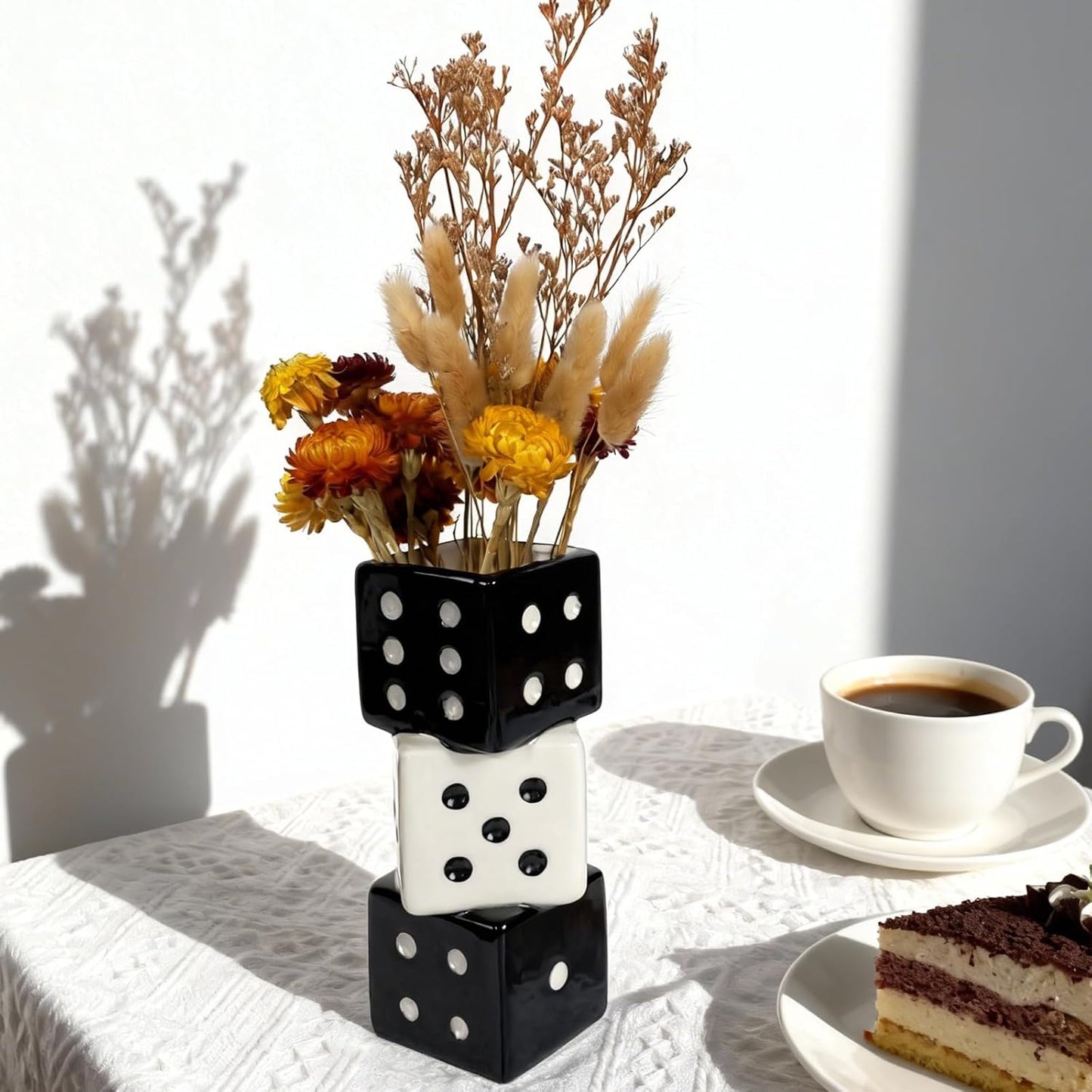 Triple Dice Ceramic Vase / Black and White Dice Vase