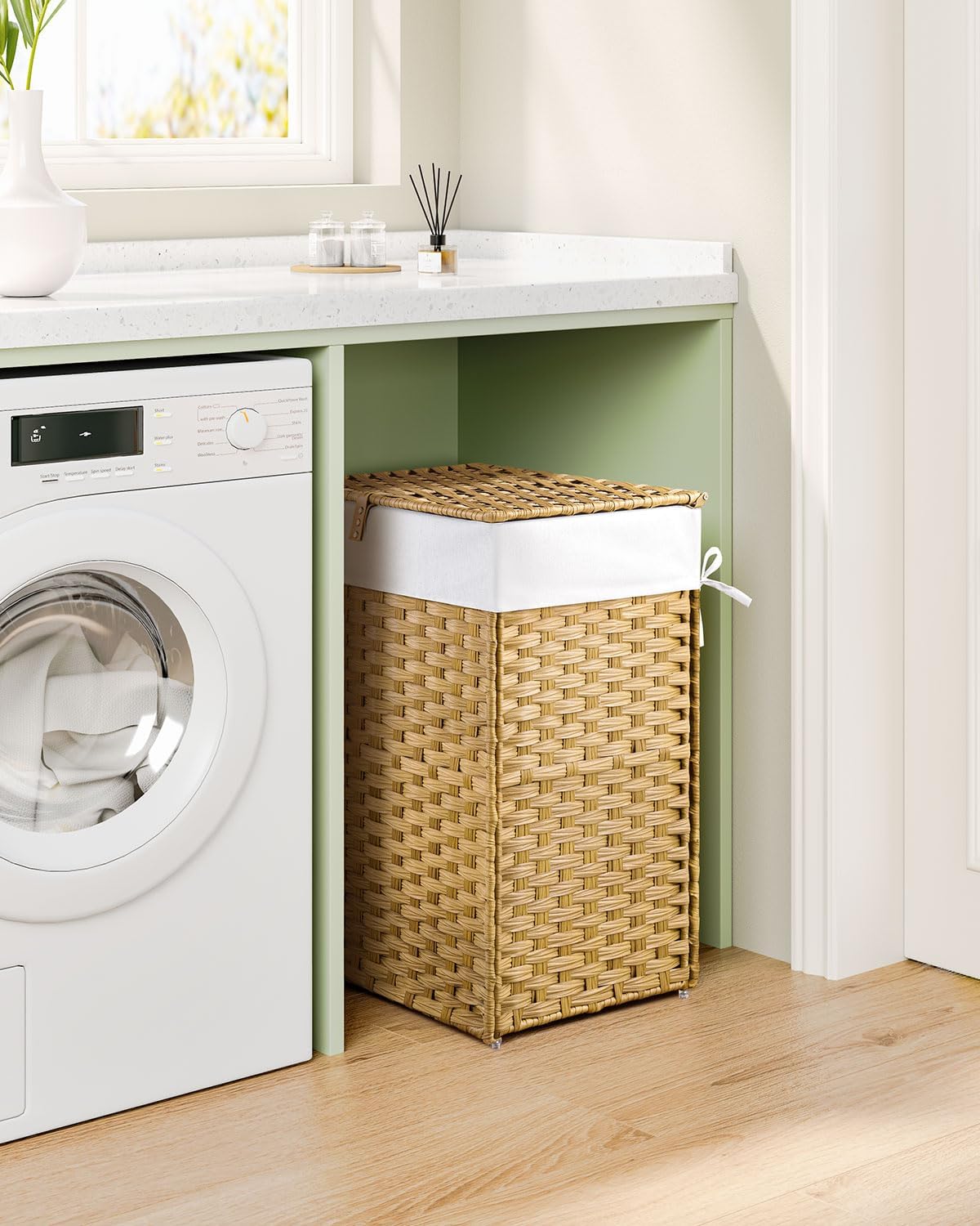 2 Removable Liner Bags & 2 Mesh Laundry Bags / Natural / 13.4 x 13.4 x 21.7 / 60L