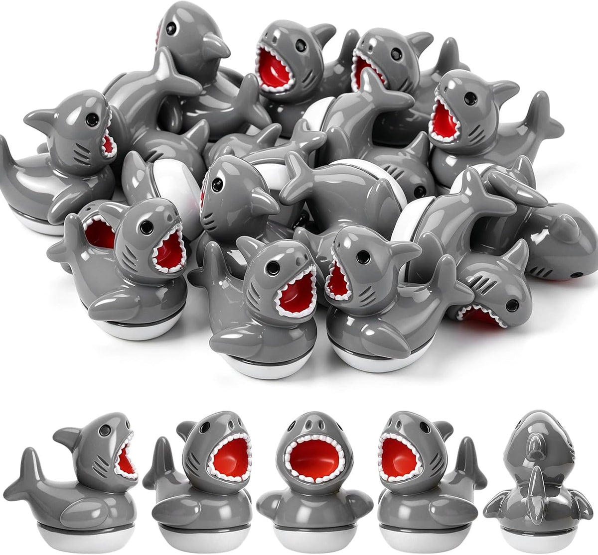 50 Pcs Shark Ducks Toy Figures, Mini Resin Ducks Bulk, Tiny Duck Figurine Dress up Game Toy for Summer Party Favors (Shark Duck)