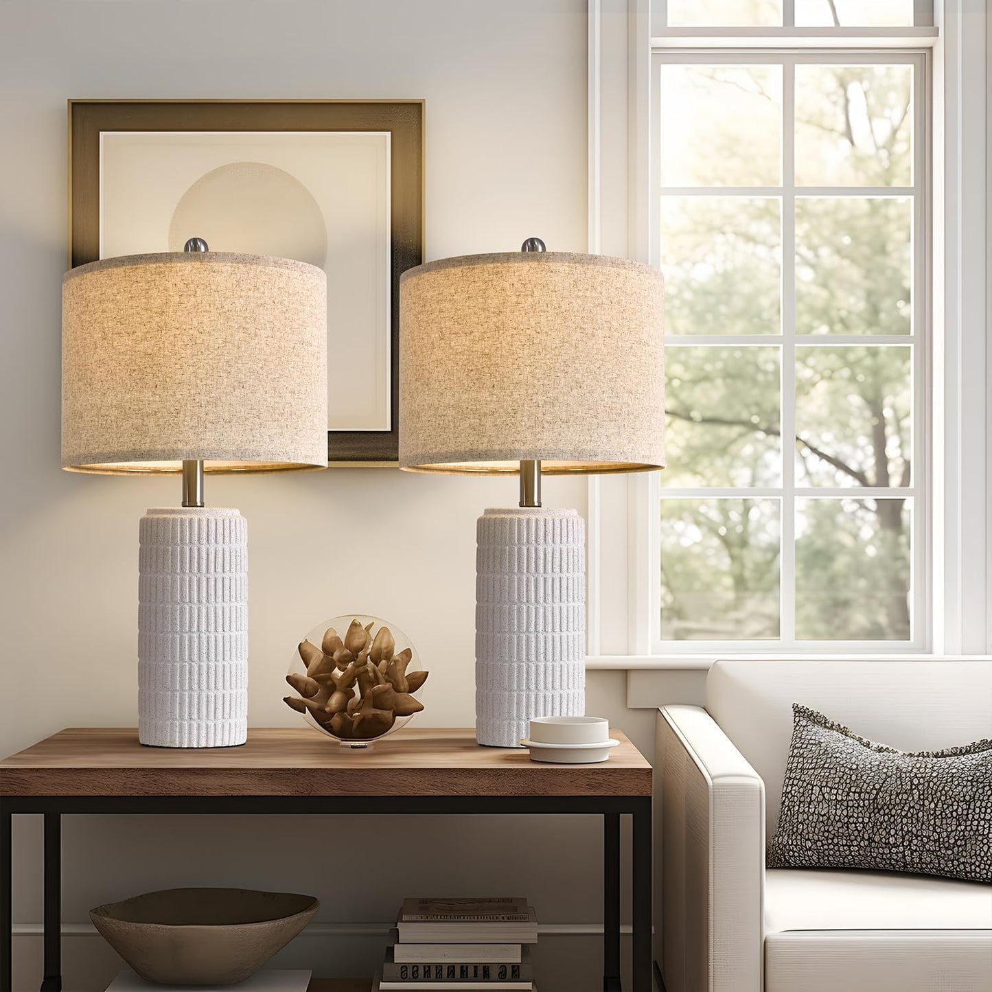PoKat 23" Table Lamp, Farmhouse Bedside Lamps for Bedroom Set of 2, Ceramic End Table Lamps for Living Room