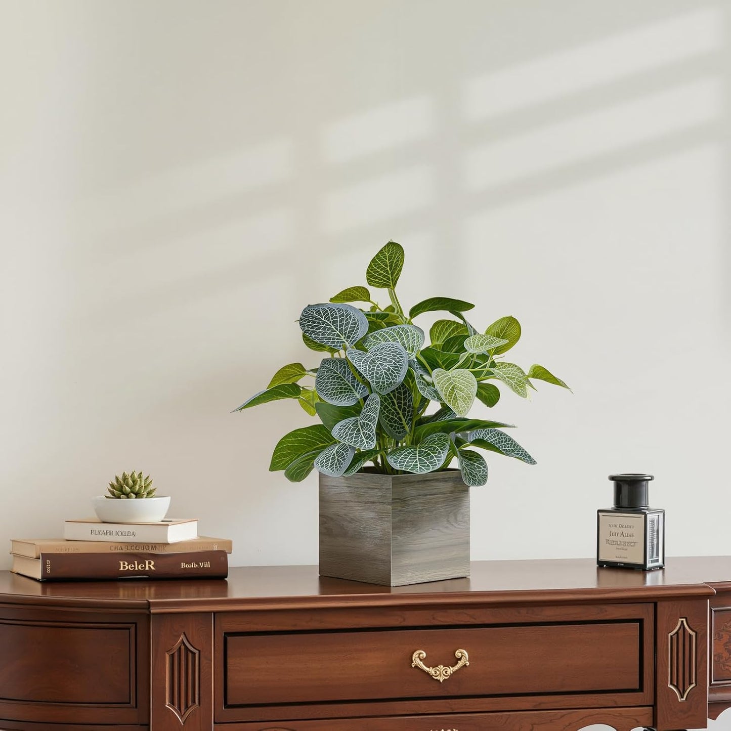 Wooden Planters / Faux Potted Silk Plants / Eucalyptus / 4 Inch / Set of 2