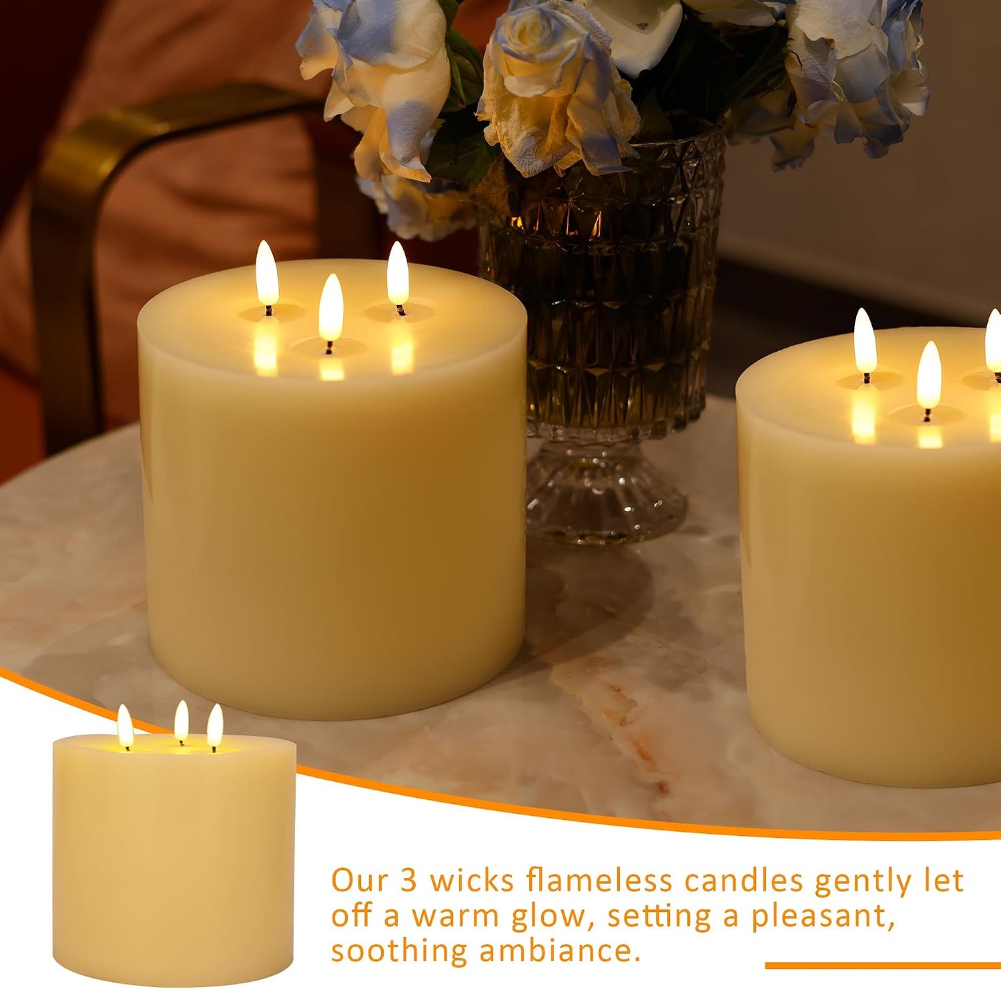 Extra Large Flameless Candles, 6"x6" Real Wax Battery Operated Candles with Remote and Timer, Flickering LED Pillar