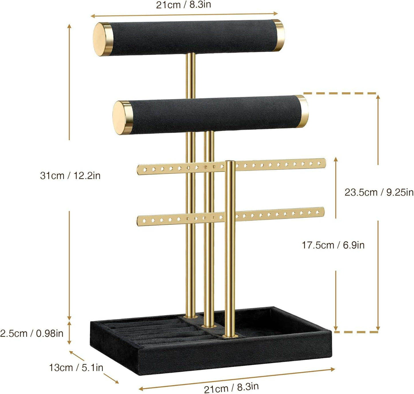 Detachable T Bar Velvet Bracelet Holder / Black / Standard