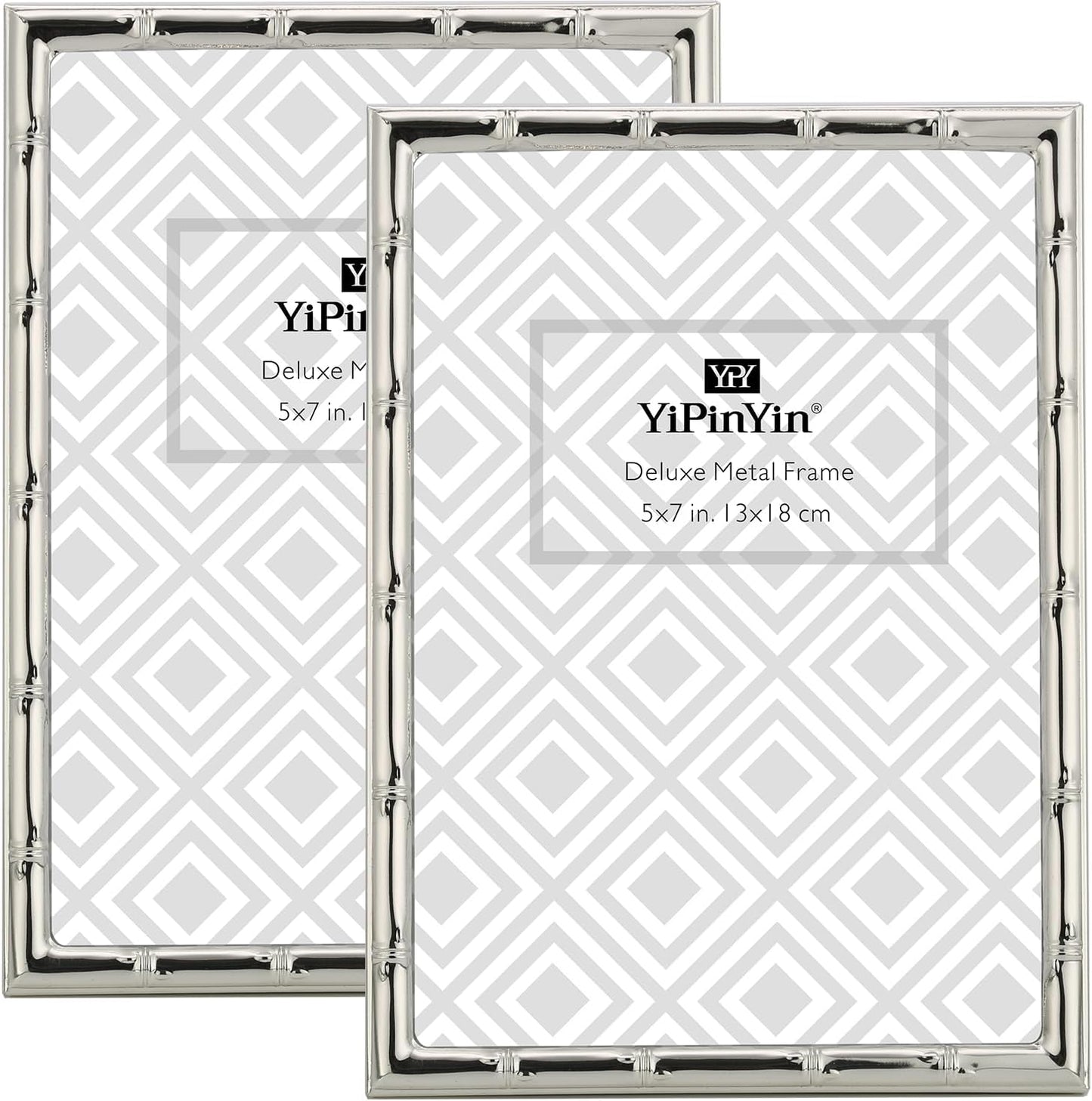 YiPinYin Silver 5x7'' Bamboo Detail Double Metal Picture Frame,Elegant Elegant Narrow Profile Silver Plated Photo