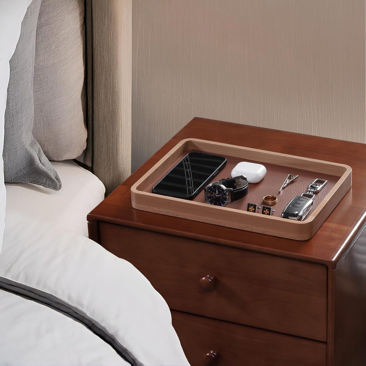 Wooden Valet Tray for Men / Light Brown