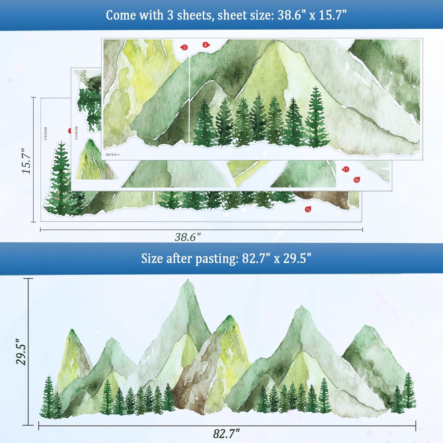 Large Mountain Wall Decals / Green