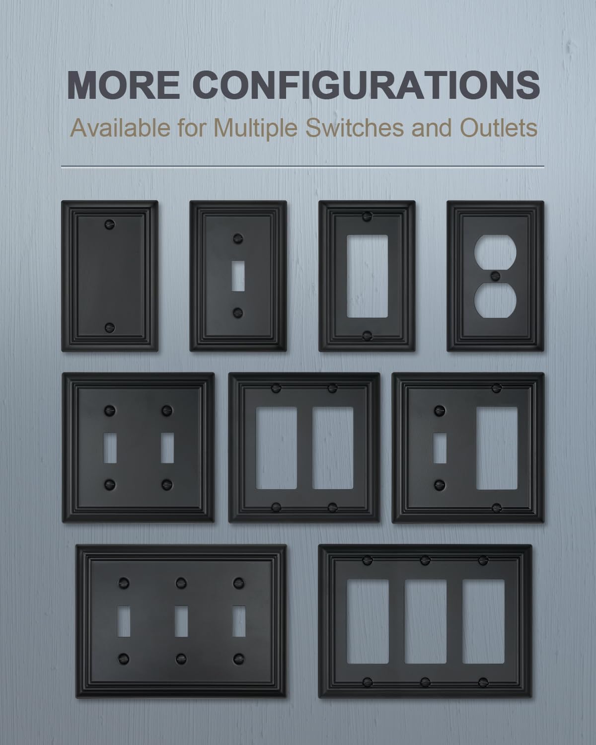 Switch Plates Outlet Covers, 6-Pack Metal Wall Plates, Black Finish | Midsize Duplex Outlet Cover, Ideal for Electrical