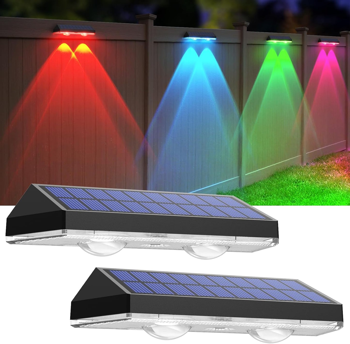 LIANGLOME Solar Fence Lights Outdoor, 2PK RGB Solar Lights for Outside Backyard, Patio, Deck Fence, Stair Handrail
