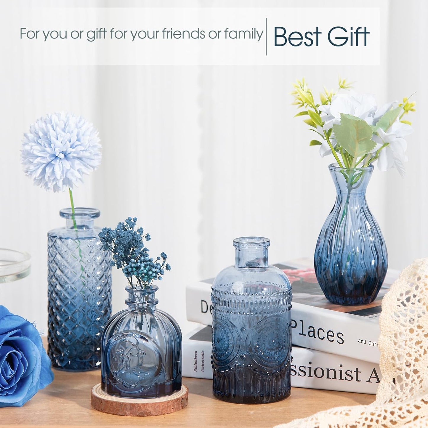 Glass Bud Vases Set / Blue / Set of 12