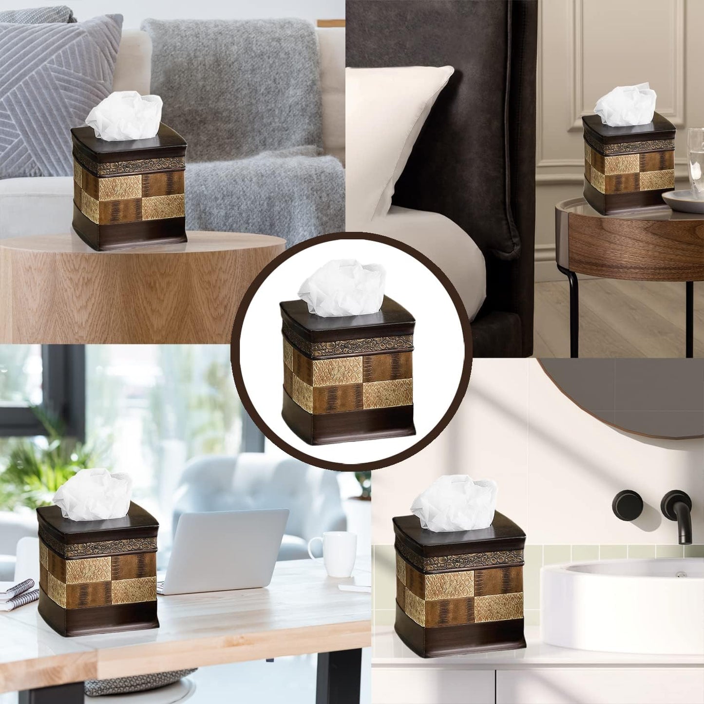 Zahari Home 2pc Zambia Animal Print Bath Accessories Set Waste Basket & Tissue Box Modern Classic Contemporary