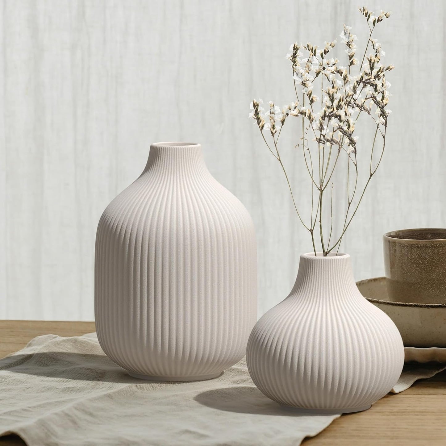White Small Ceramic Vases / 3-piece-set / Round White / Set of 3