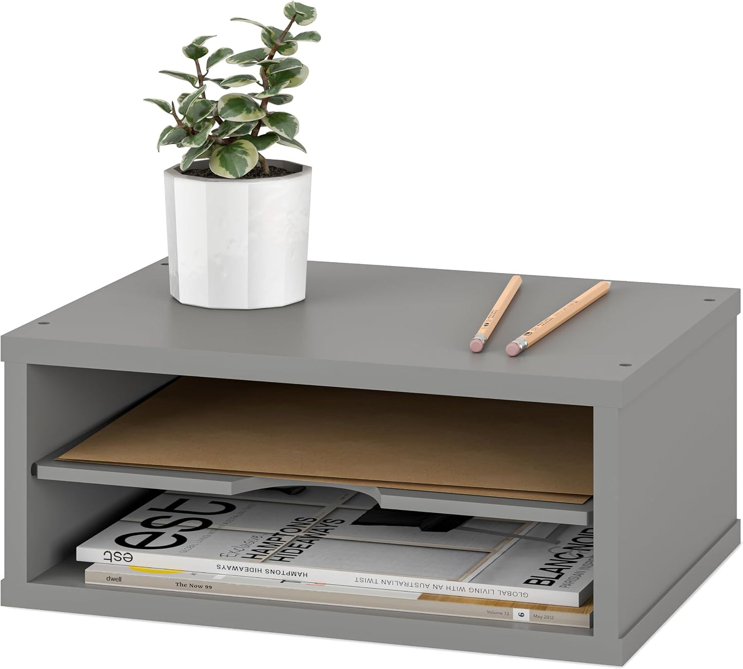 Ballucci File Organizer, 2-Tier Document Paper Sorter, Stackable Wood Desk Organizer Mail Holder, Monitor Stand with
