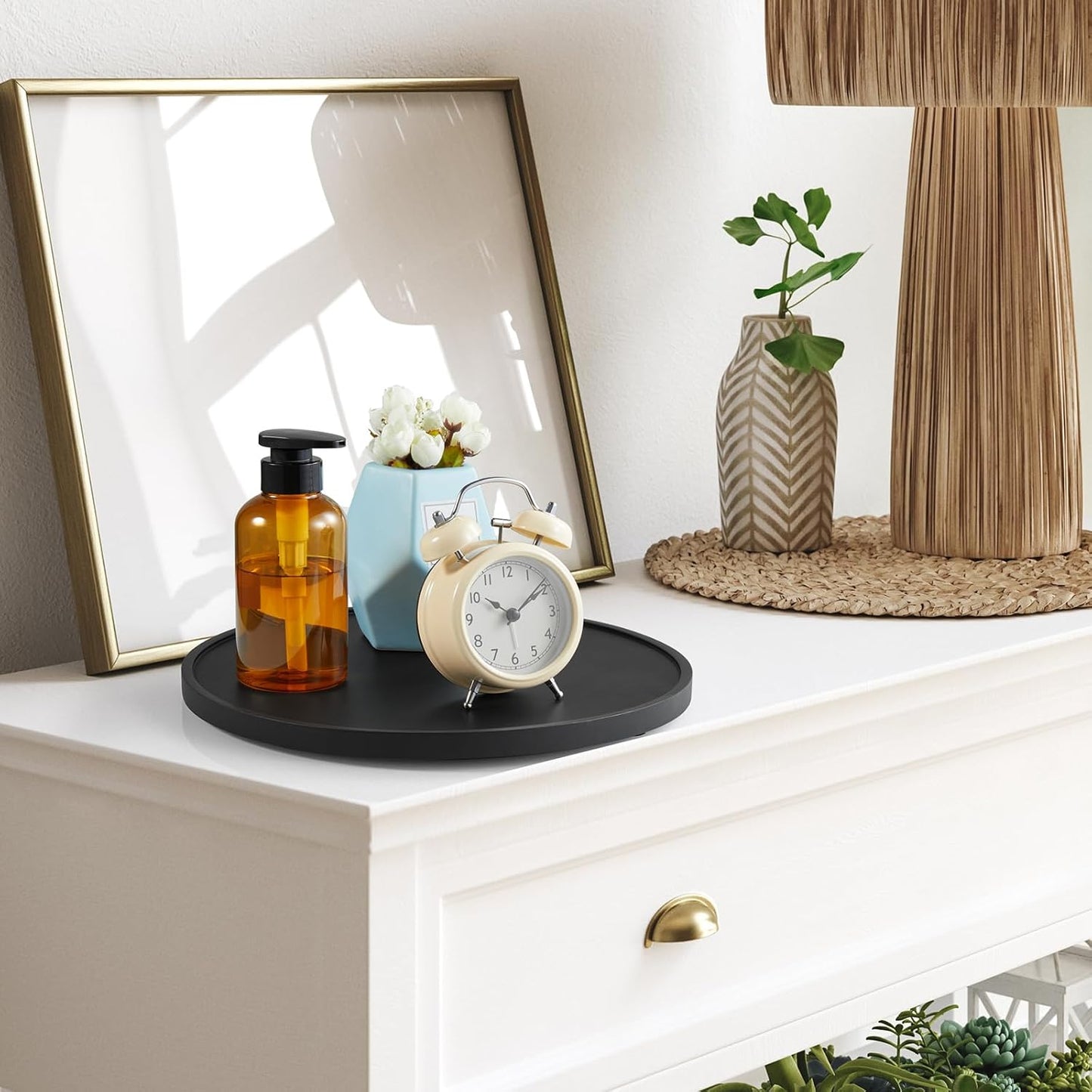 Wood Round Tray / Black / 12 Inch / Set of 12
