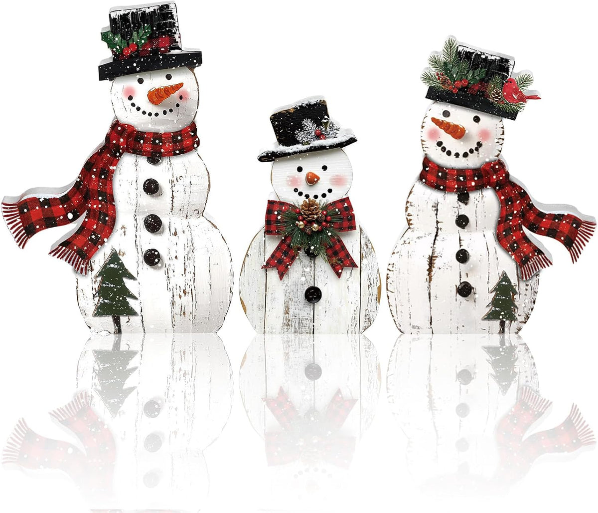 Barydat 3 Pcs Snowman Christmas Decorations Rustic Wooden Indoor Decor