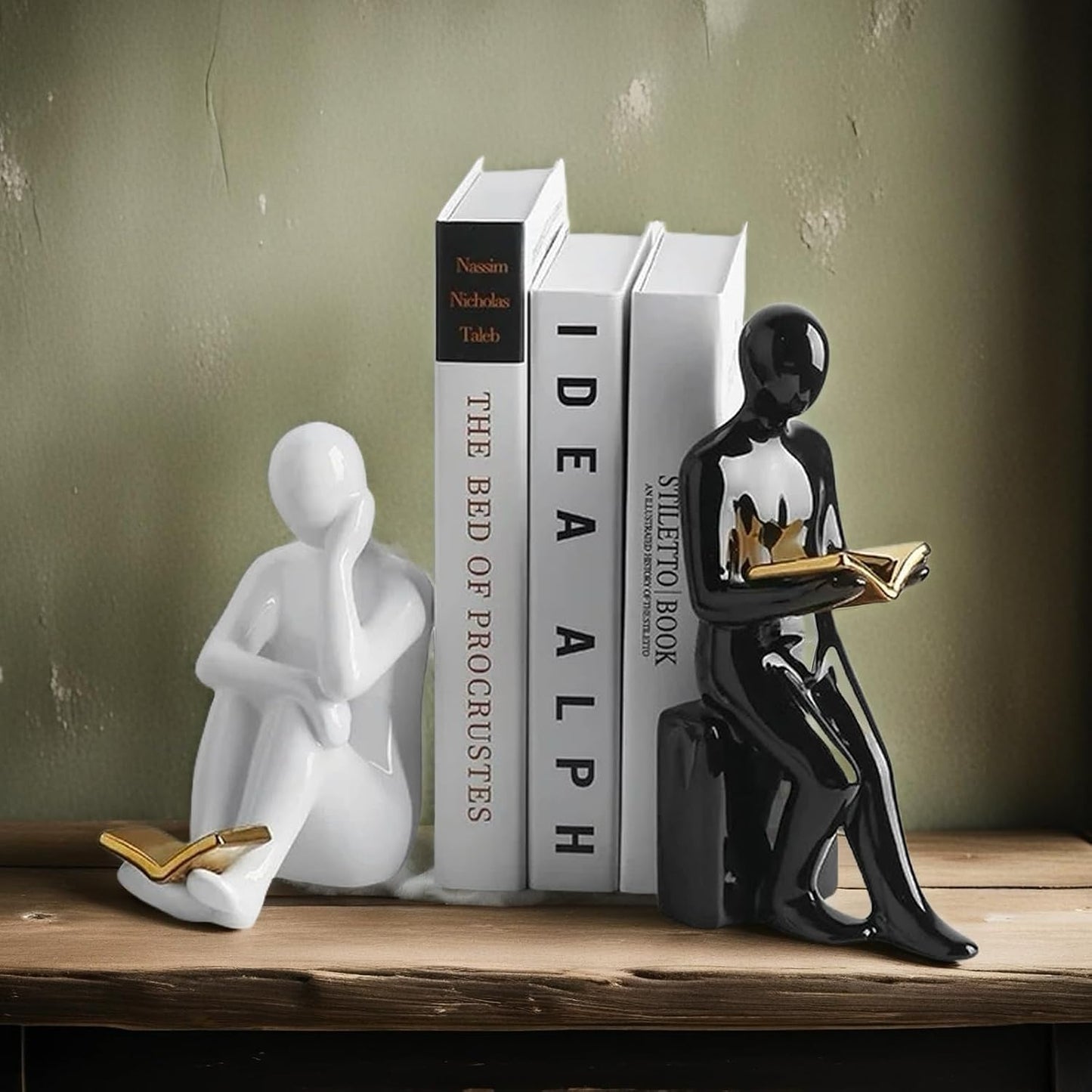 Book / Home Decorative Reading Book Statue Bookends Elegant Resin Bookshelf Room Office Desk Decor
