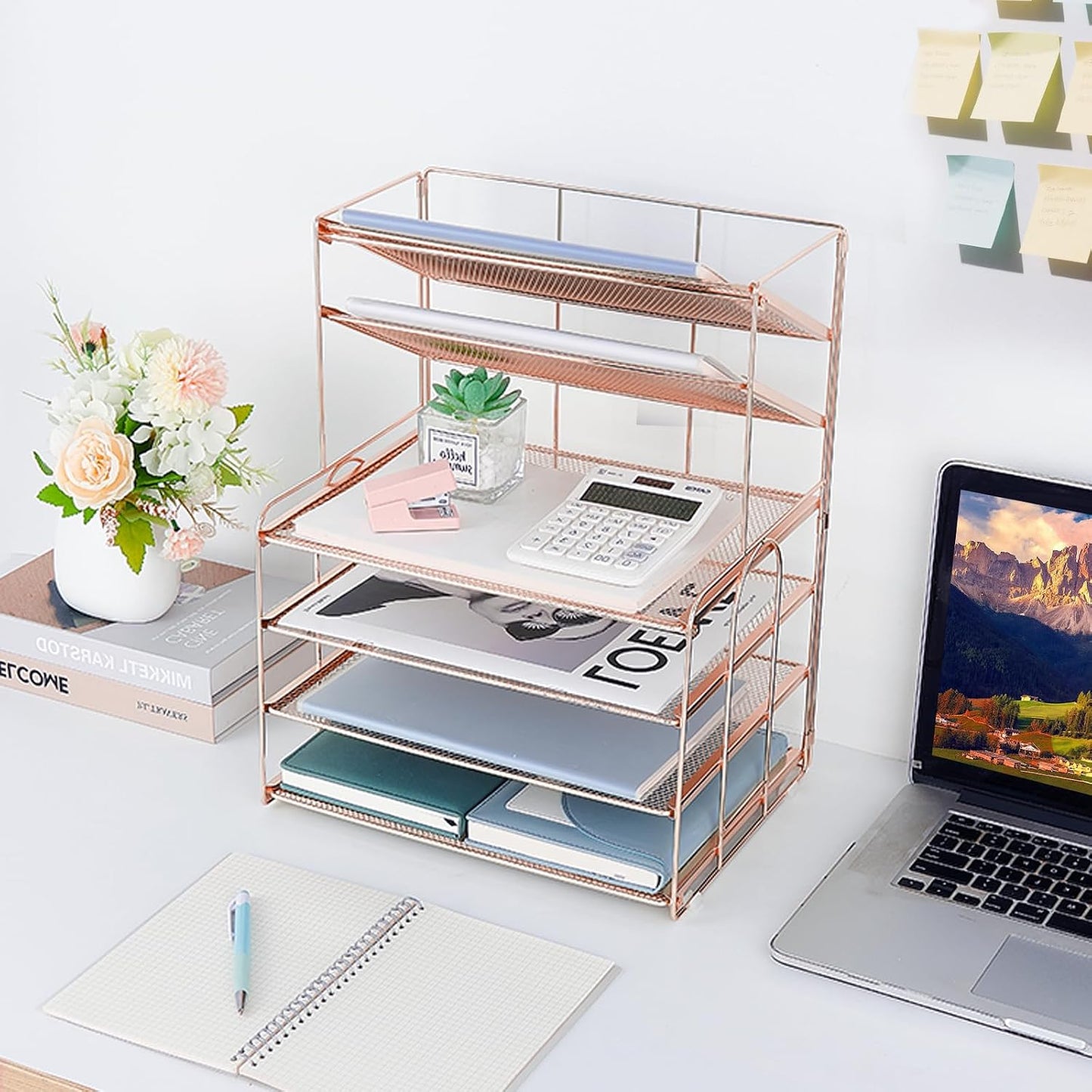 Desk Organizer, 6-Tier Paper Organizer Letter Tray, Rose Gold | Desk Organizers and Accessories, Office Desk
