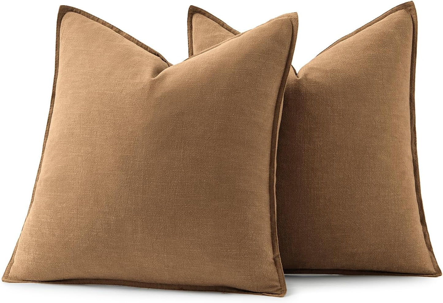 Decorative Linen Pillow Covers Boho Farmhouse Neutral Couch Throw / 18 x 18 / Brown / Set of 2