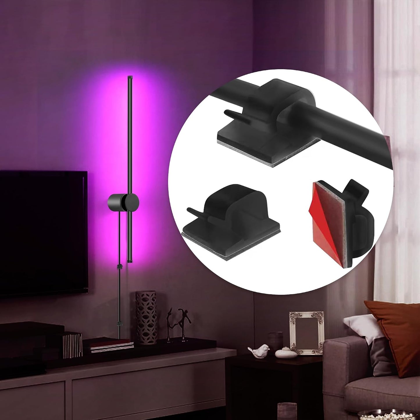 RGB LED Wall Sconces Set of Two with Remote, 15 Color Modes, Dimming, DIY 180ยฐ Rotate, Black Plug in Wall Sconces with