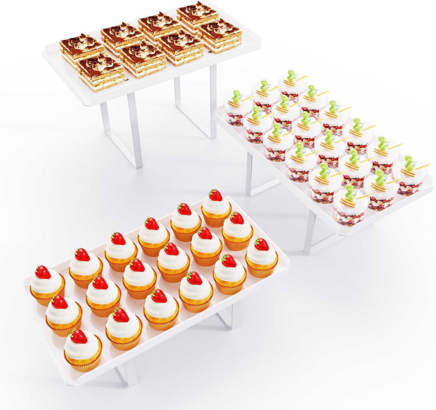 Bakzon 3 Pieces Cupcake Stand Holder, White Acrylic Dessert Table Display Set with Iron Support Legs for Birthday Candy
