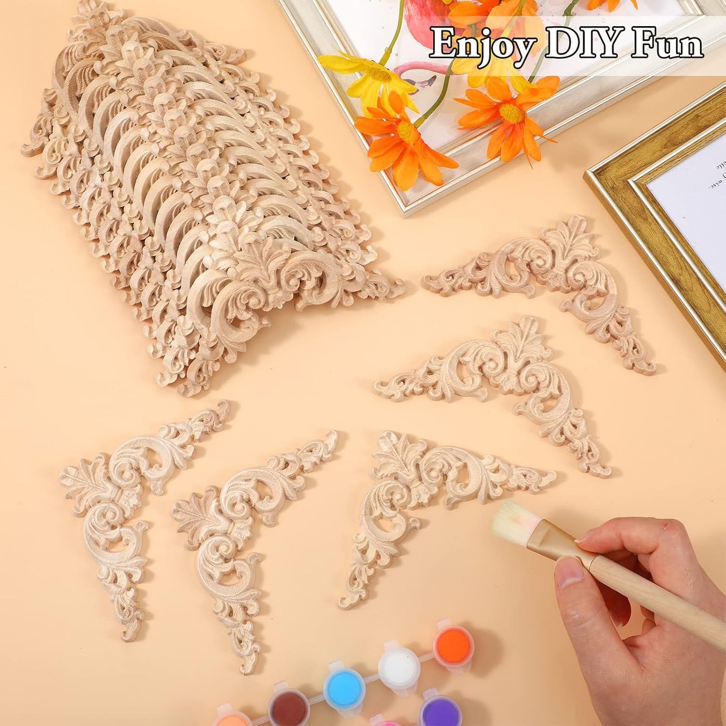 Wood Applique Corner Onlay Decorative Wood Applique DIY Wooden Carved / Delicate Style / Set of 20