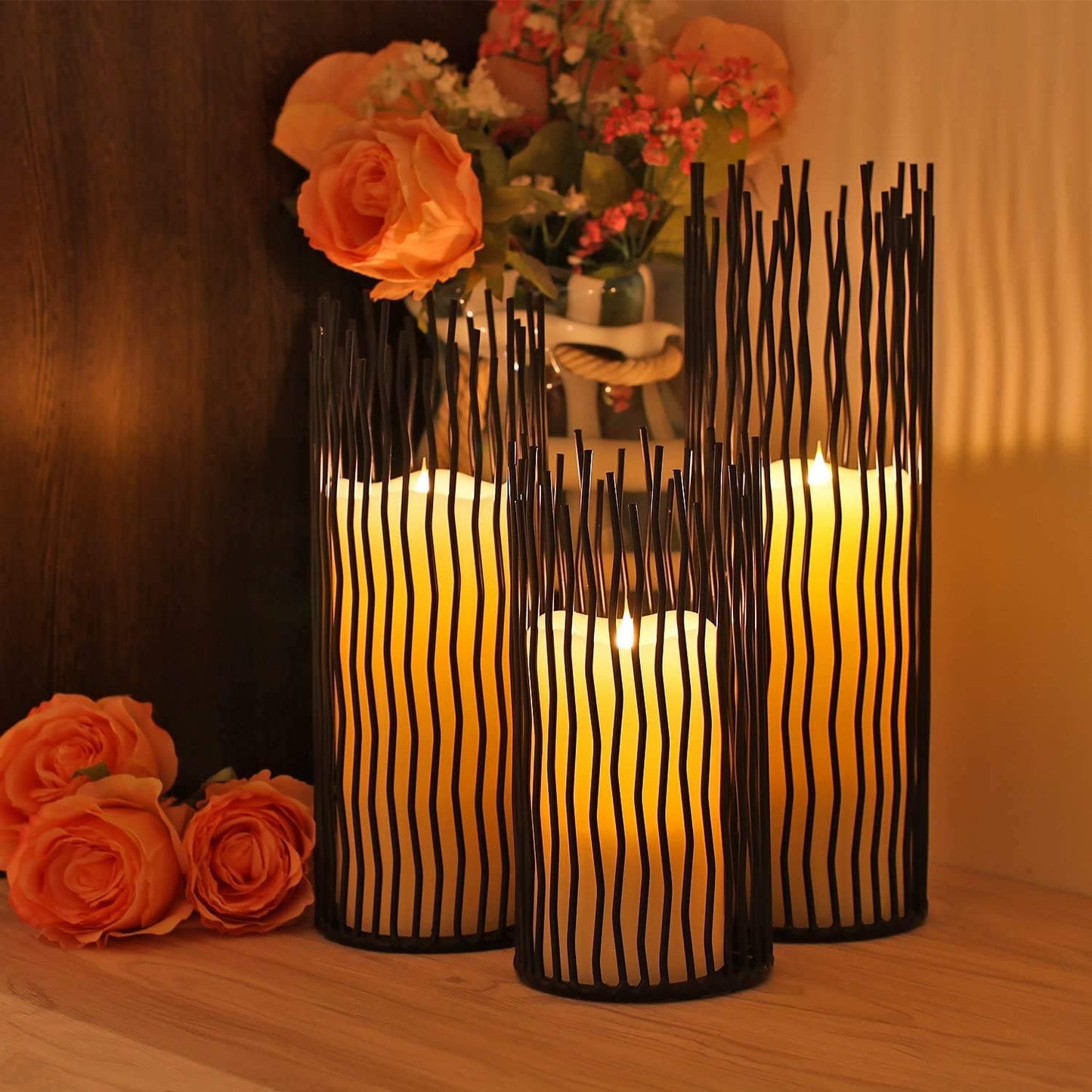 Set of 3 Metal Iron Candle Holder, Black Candlestick Modern Table Centerpiece for Indoor & Outdoor Decor, Dining Room