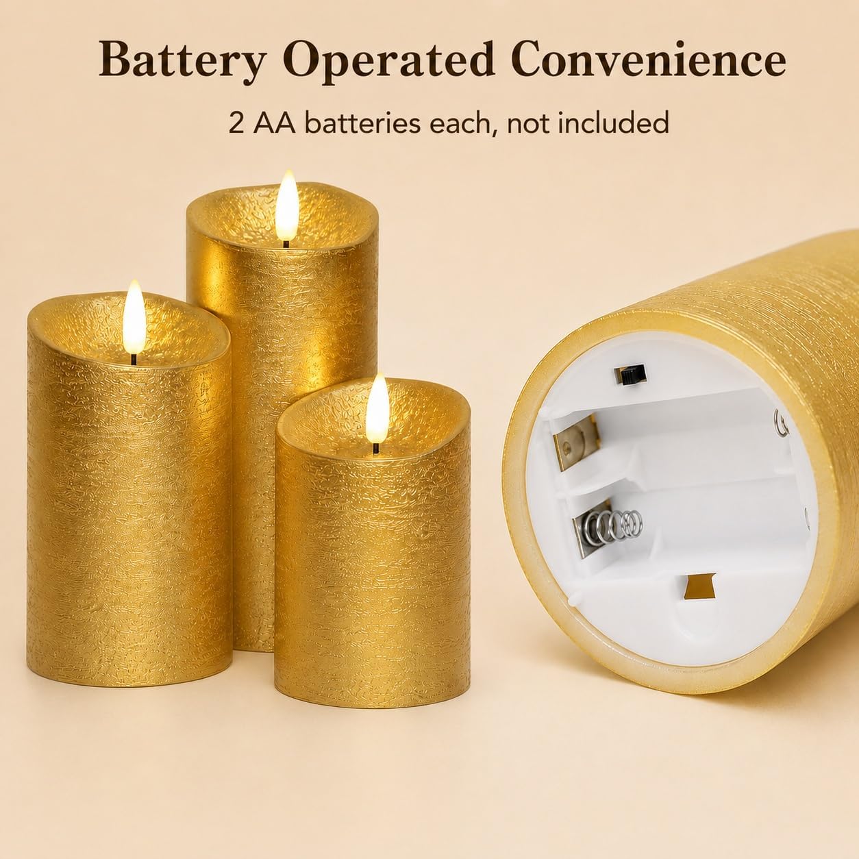 Gold Candles Battery Operated with Remote for Christmas Decor | 3 Inch Diameter, 4 5 6 Inch Heights, Real Wax Gold