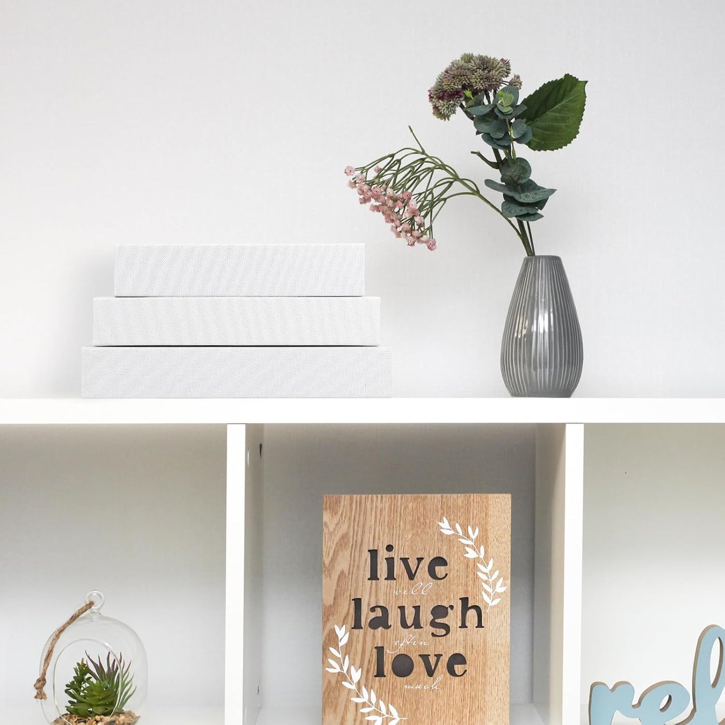 Fake Book Box Neutral Linen Book Box Decorative Faux Prop Storage / Multi Sizes / White / Set of 3