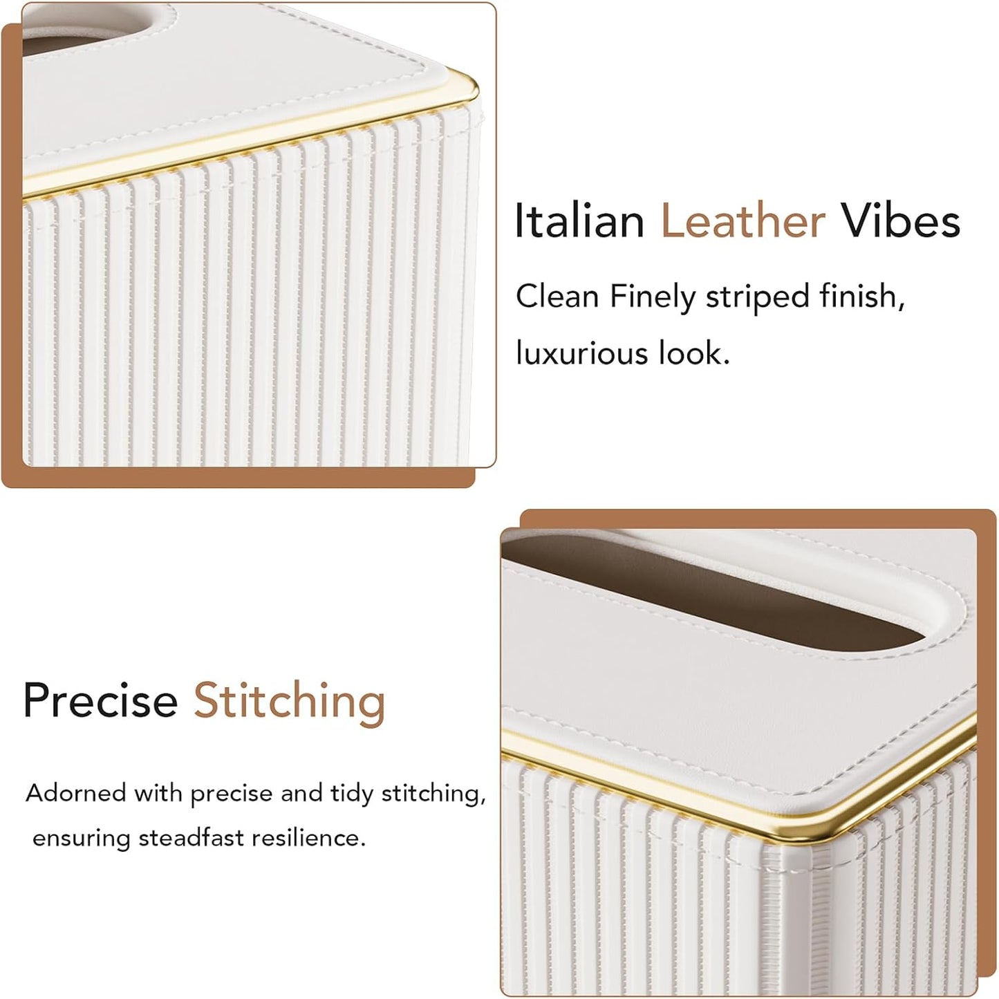 PU Leather Tissue Cover / Cream White / Square