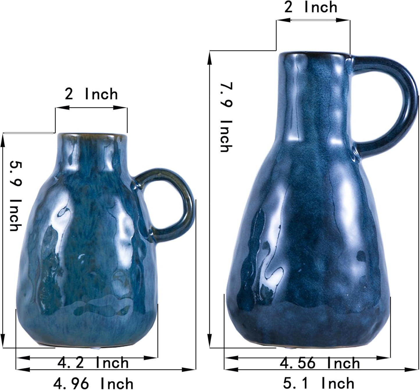 Ceramic Vase / Decorative Clay Vase Modern Farmhouse / Blue / Set of 2