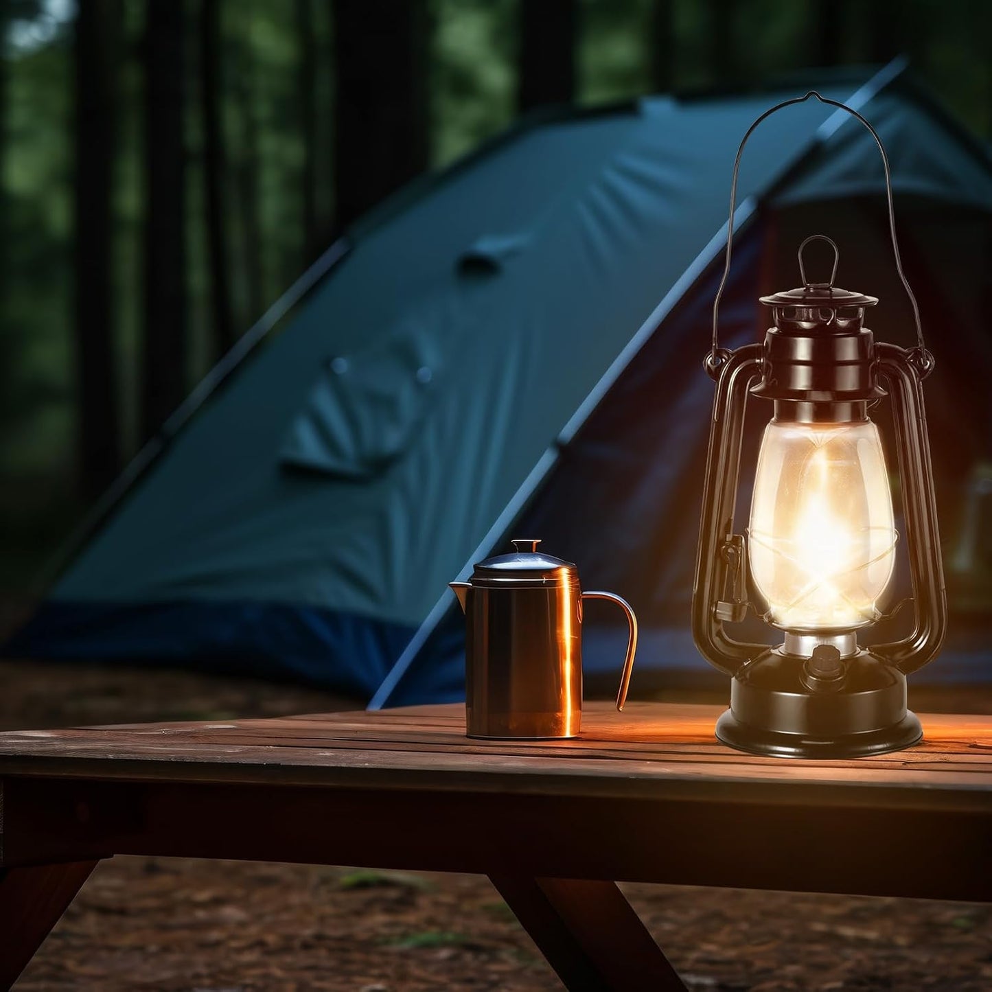 6 Pcs 12 Inch Vintage LED Hurricane Lantern Metal Black Outdoor Battery Operated Hanging Lantern with Warm LEDs and