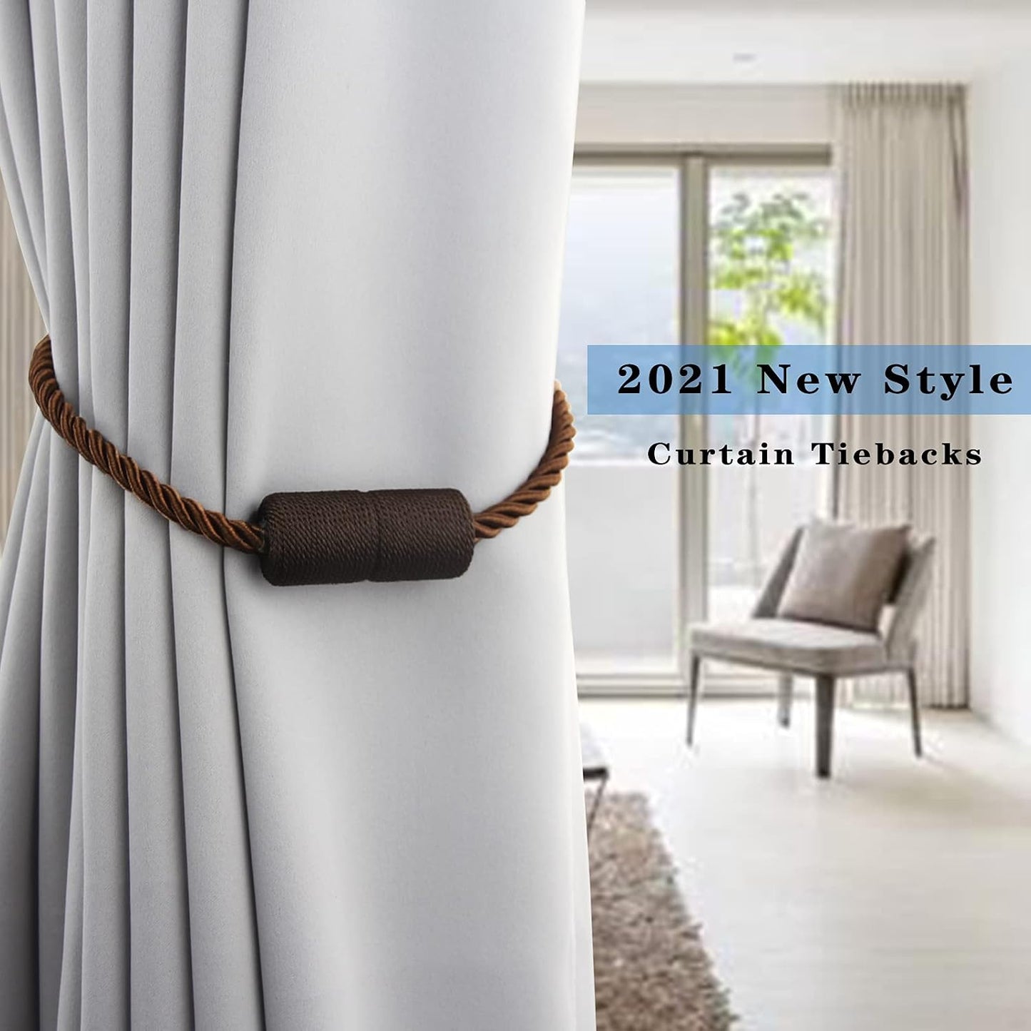 Magnetic Curtain Tiebacks Holdbacks Decorative Tie Backs for Windows Porlau | 6 Pack Coffee Modern Outdoor Drapes