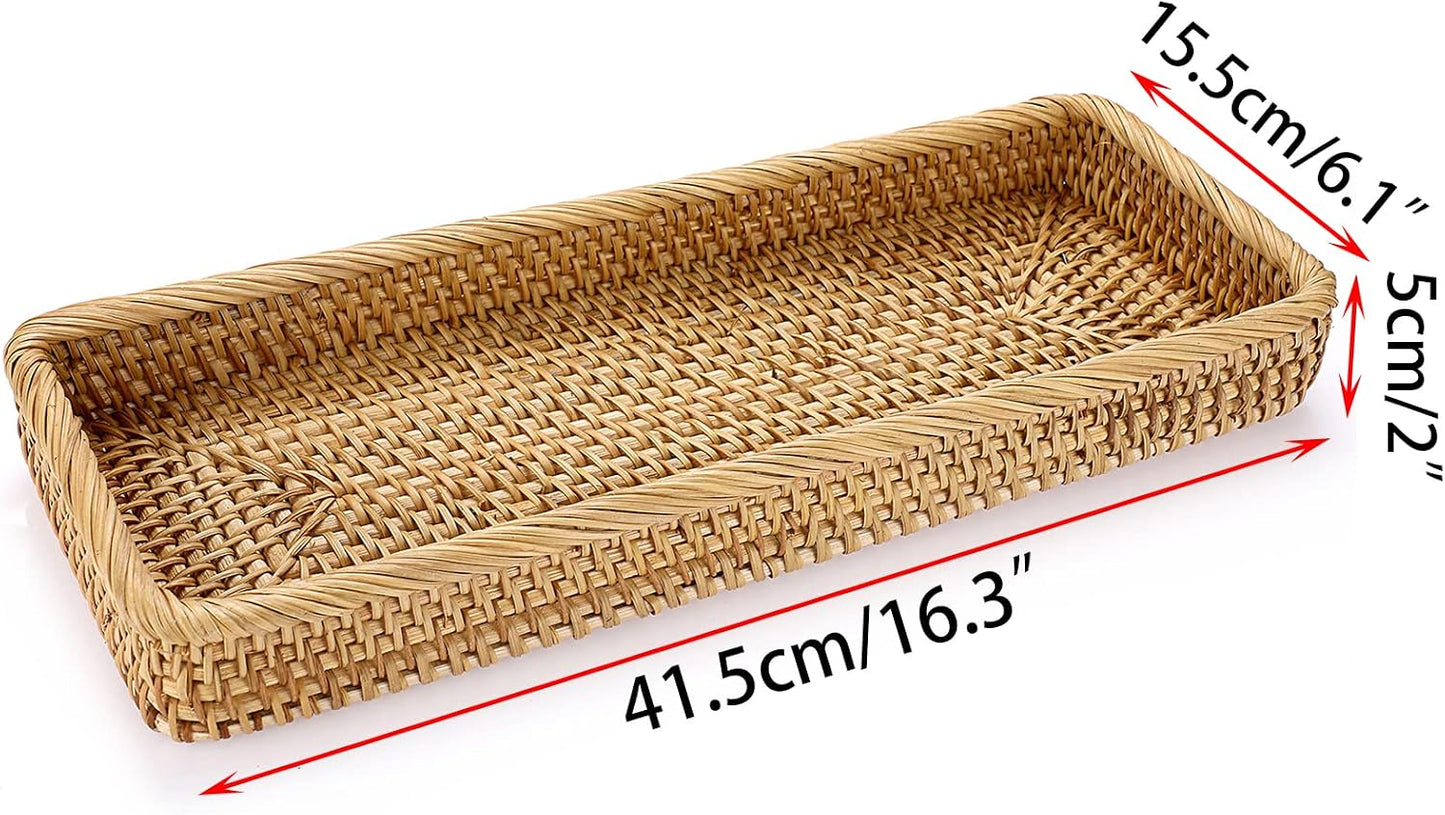Rattan Bathroom Vanity Tray / Yellow / 16 x 6.5 x 1.8