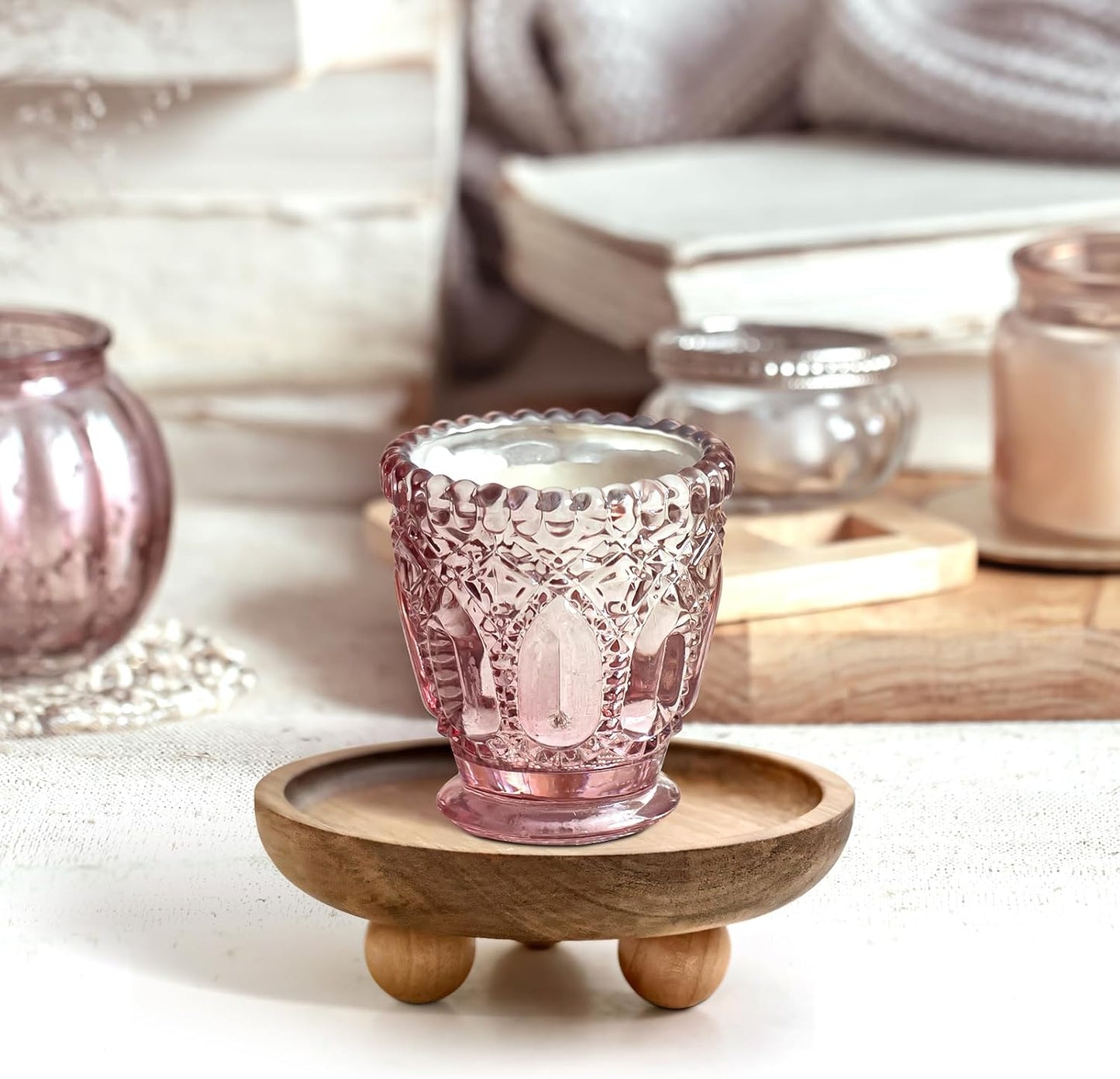 Small Wooden Riser Wooden Pedestal for Display Tray Display Riser for Entry / 12.9 x 4 / Round Cm