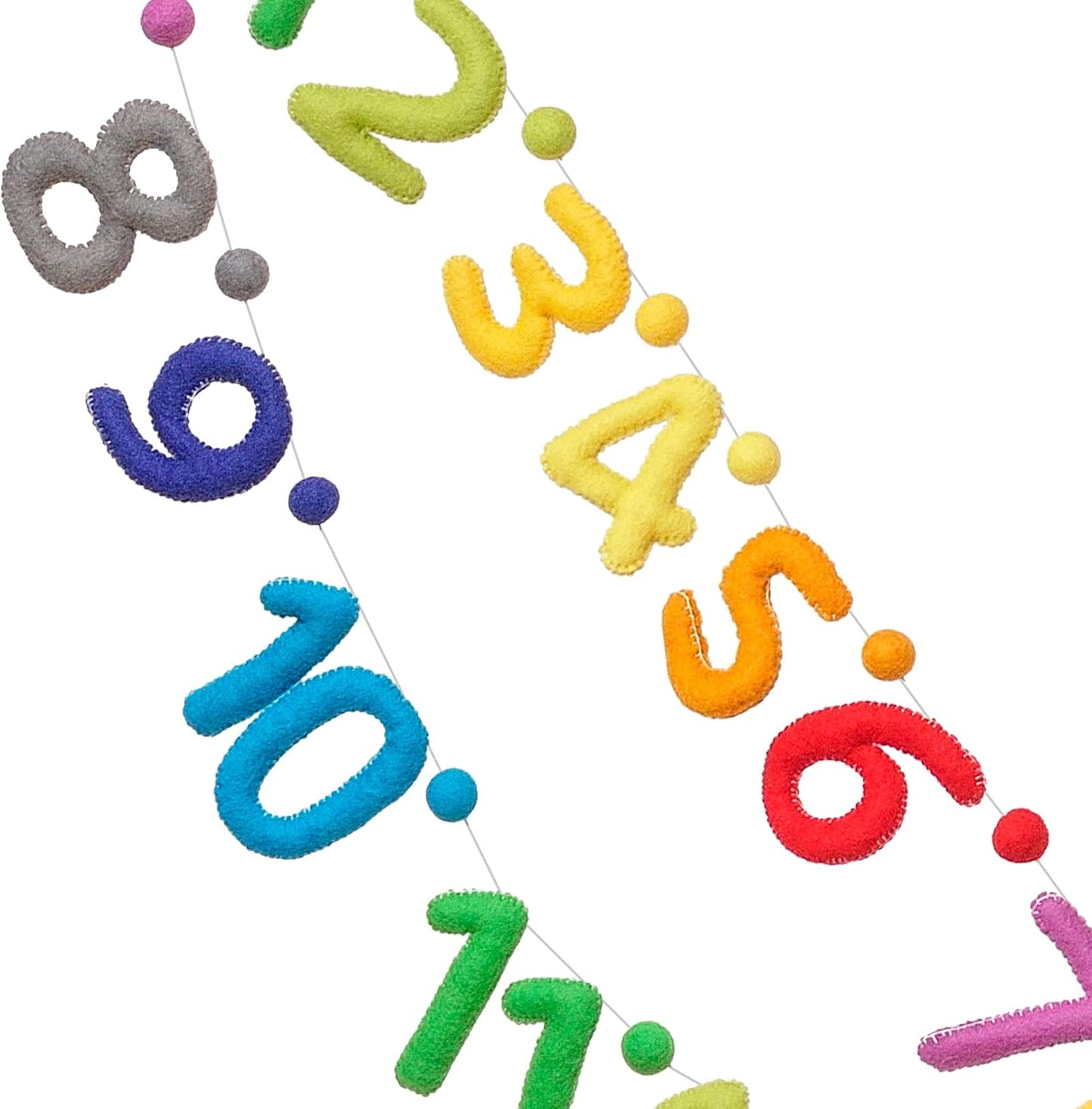 Glaciart One Numbers Garland - Natural Handmade Wool 123 Letters & Balls - Decorative Wall Decor for Classroom